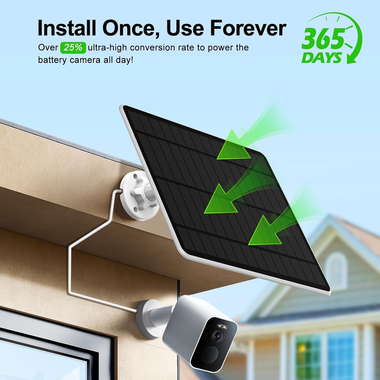 Solar Panel Charger for Security Camera, Type-C Plug, 9.8Ft Long Cable, Water