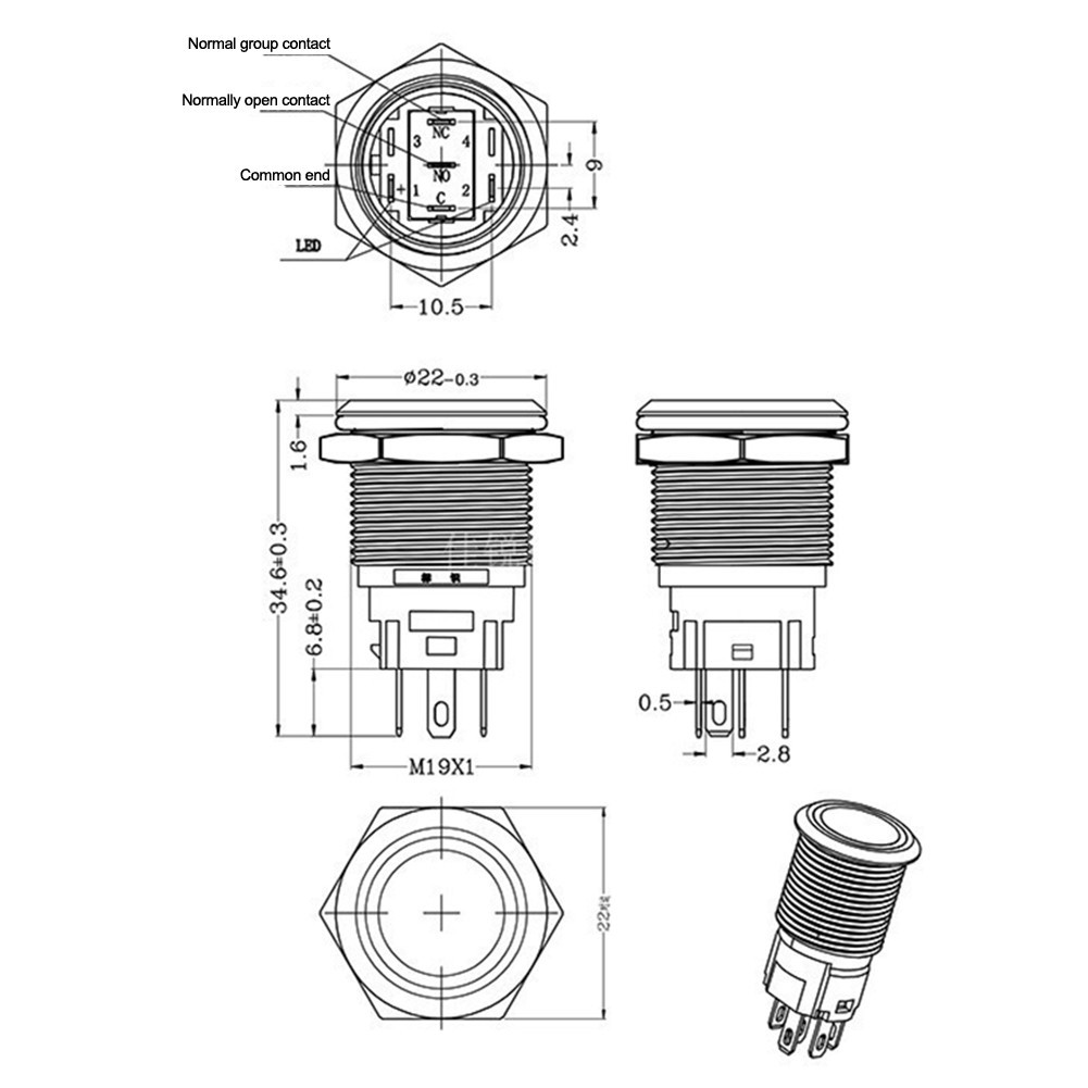 Water Splashes 19mm Power Switch Versatile Wiring Options Corrosion-Resistant