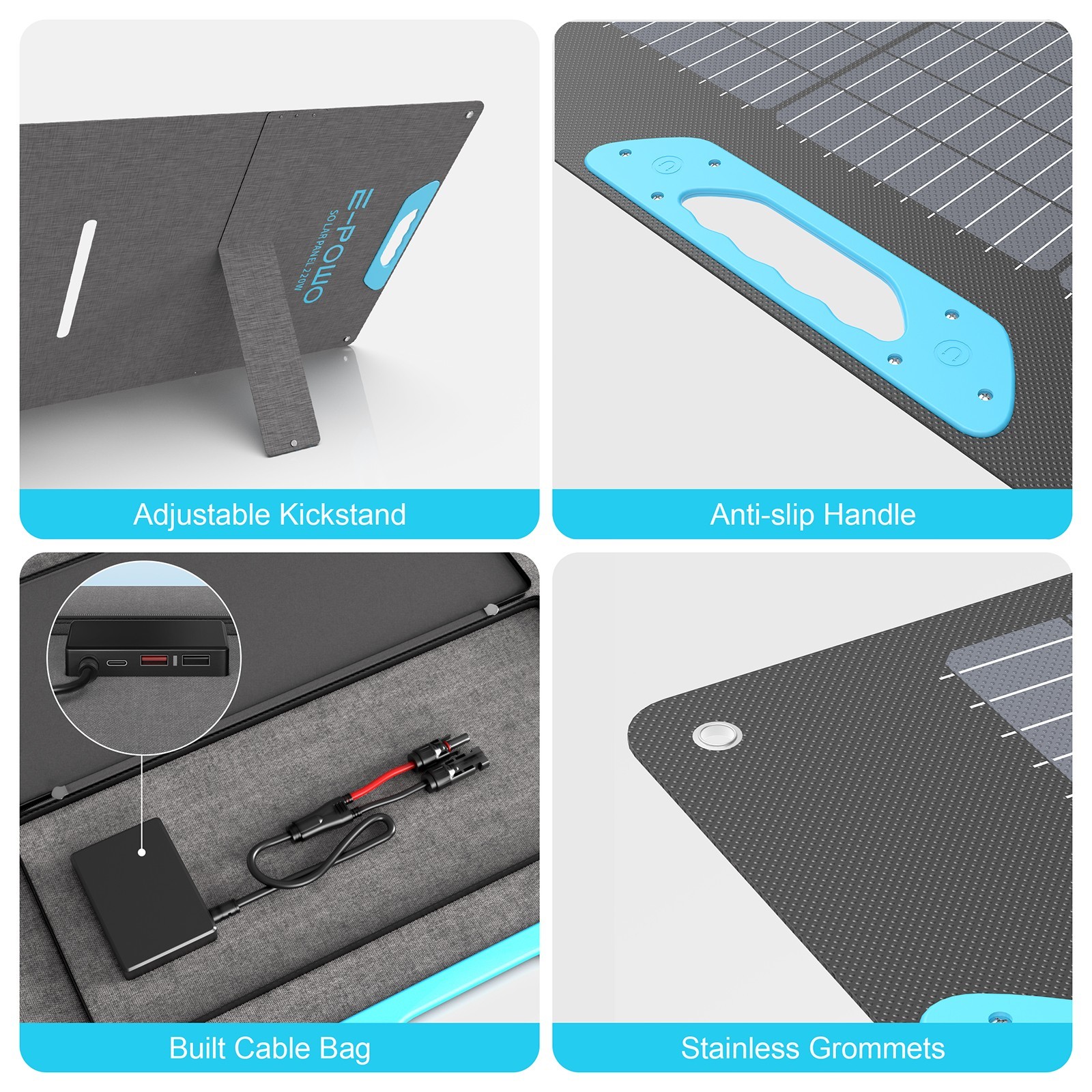 E-POWO 110W 220W ETFE Foldable Solar Panel Charger USB Type C IP67 Waterproof
