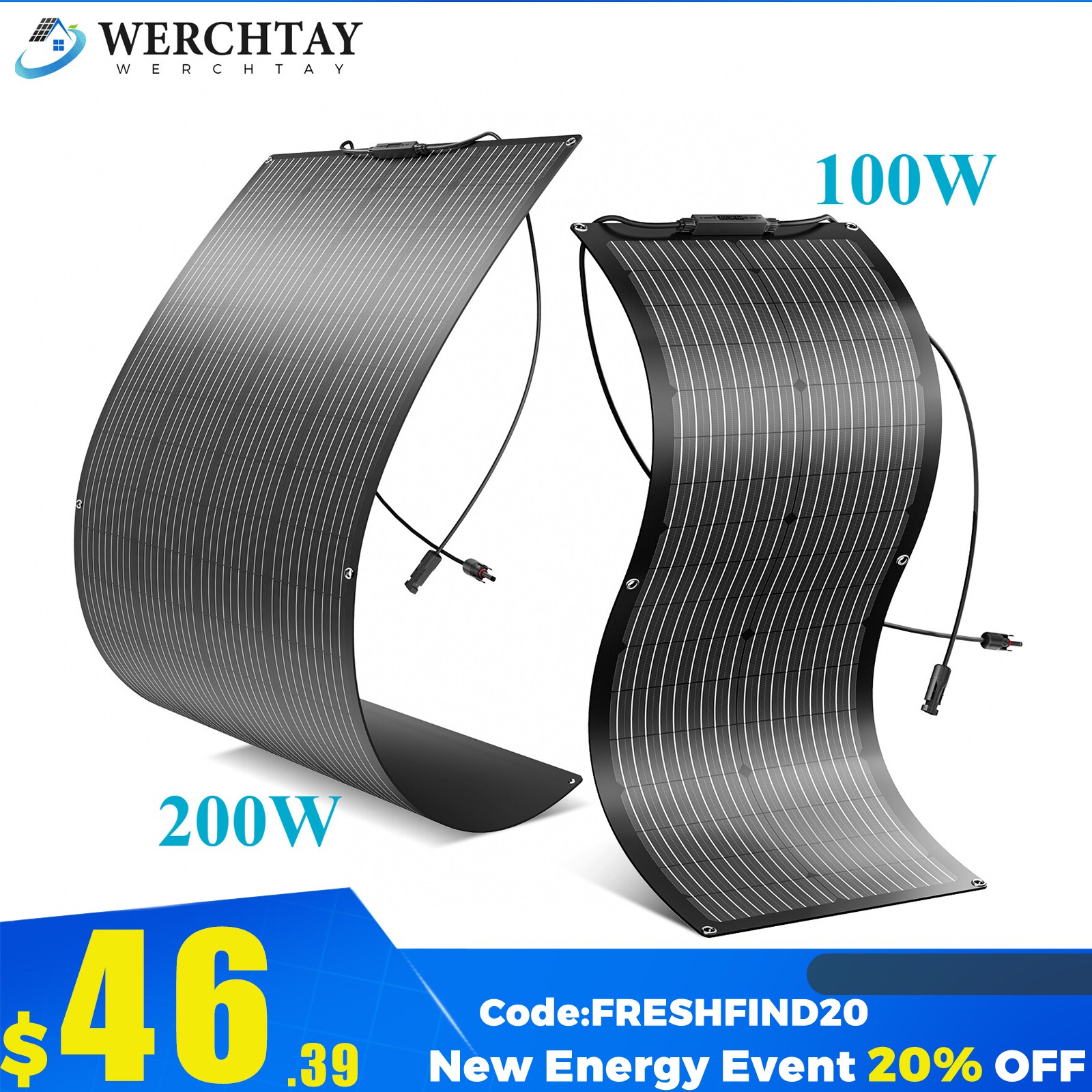 100W 200W Flexible Solar Panel Portable 12V for Camping/Home/Car Battery/Rooftop