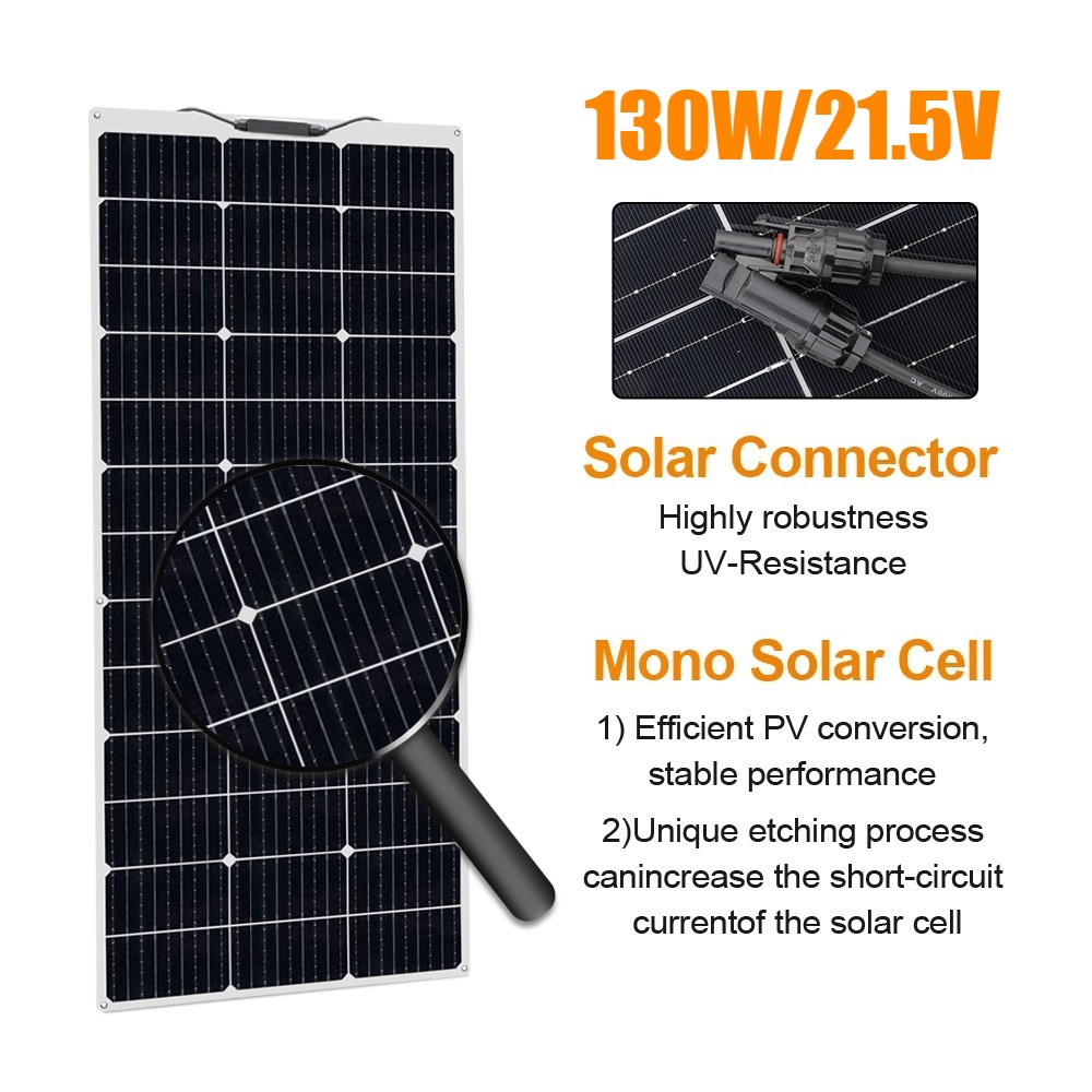 130W Watt Flexible Solar Panel 12V Charging Monocrystalline PV Modul For RV Boat