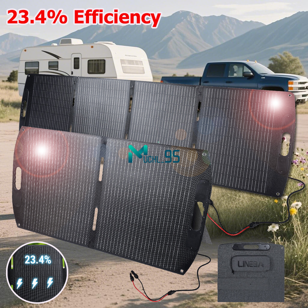200W Portable Foldable Solar Panel Blanket Off Grid W/ USB & DC Charging Ports
