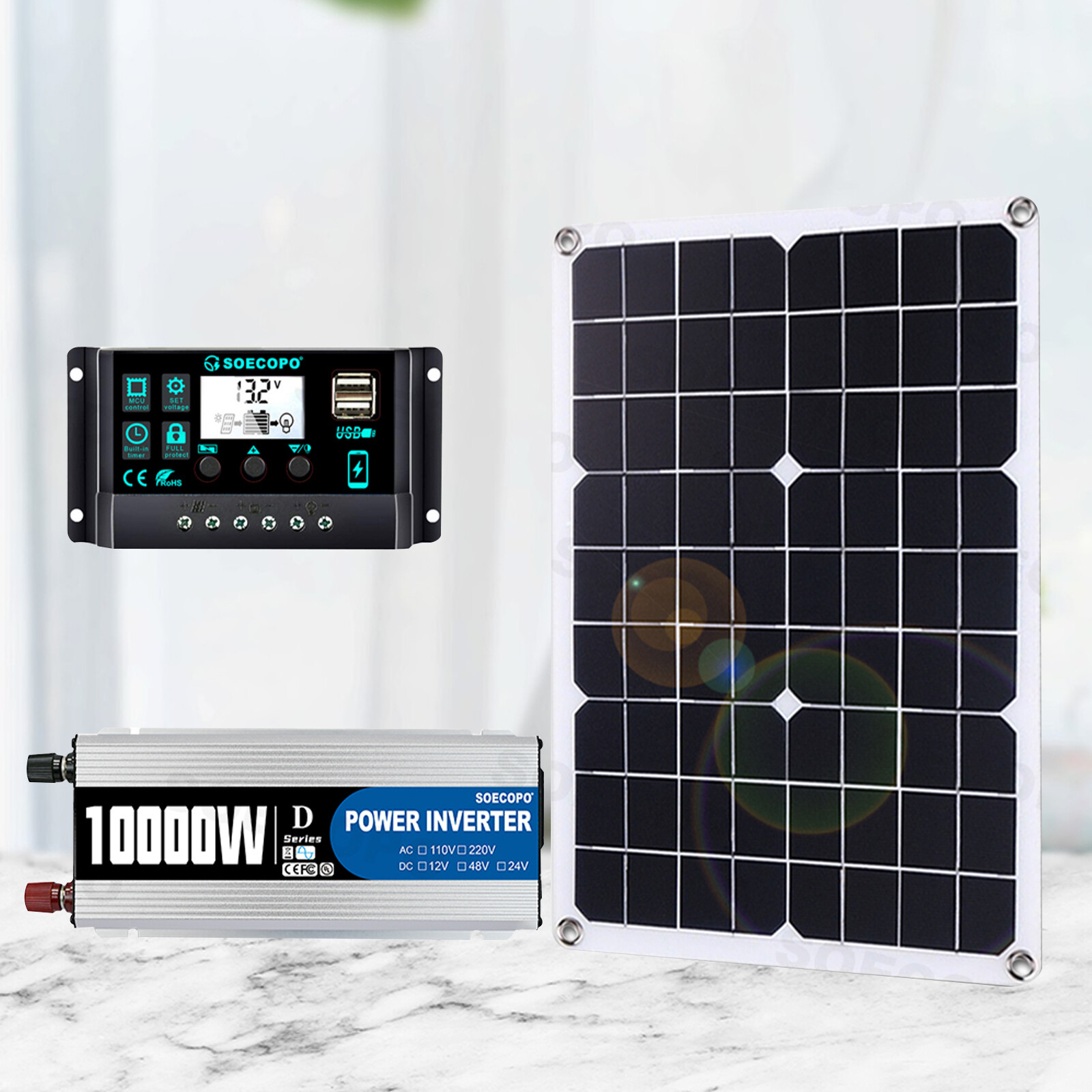 10000W 110V Power Inverter Solar Generator With 500W Solar Panel Home Complete