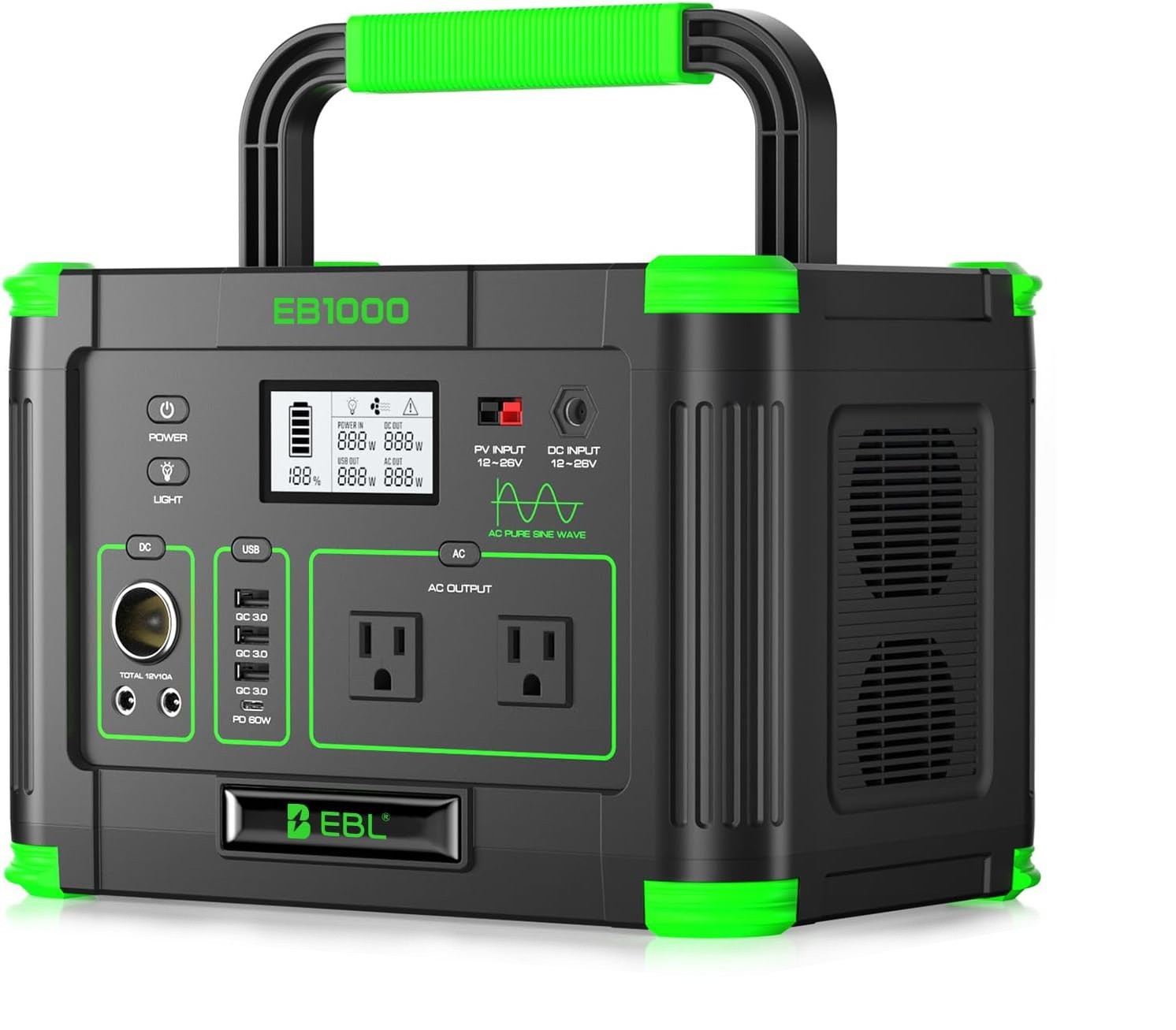Grecell 1000W Portable Power Station 999Wh Solar Generator Backup Battery (USED)