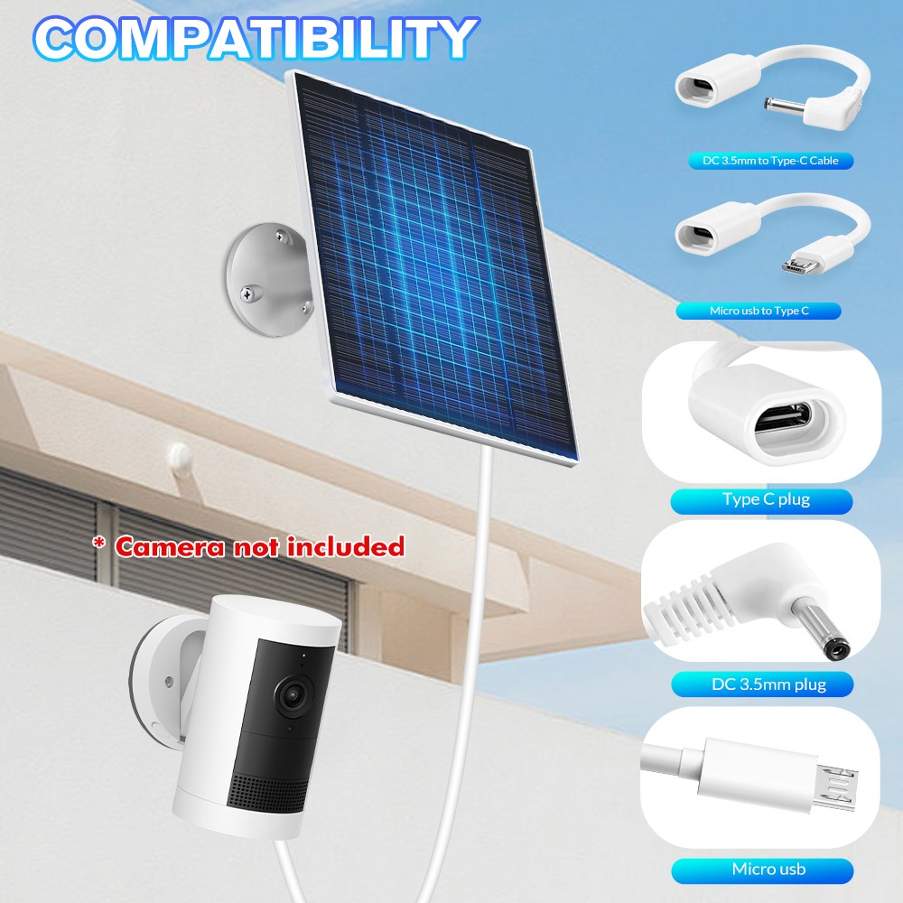 2PCS Solar Panel for Ring Spotlight Camera Up Cam Battery Charger 5W 5V Output​