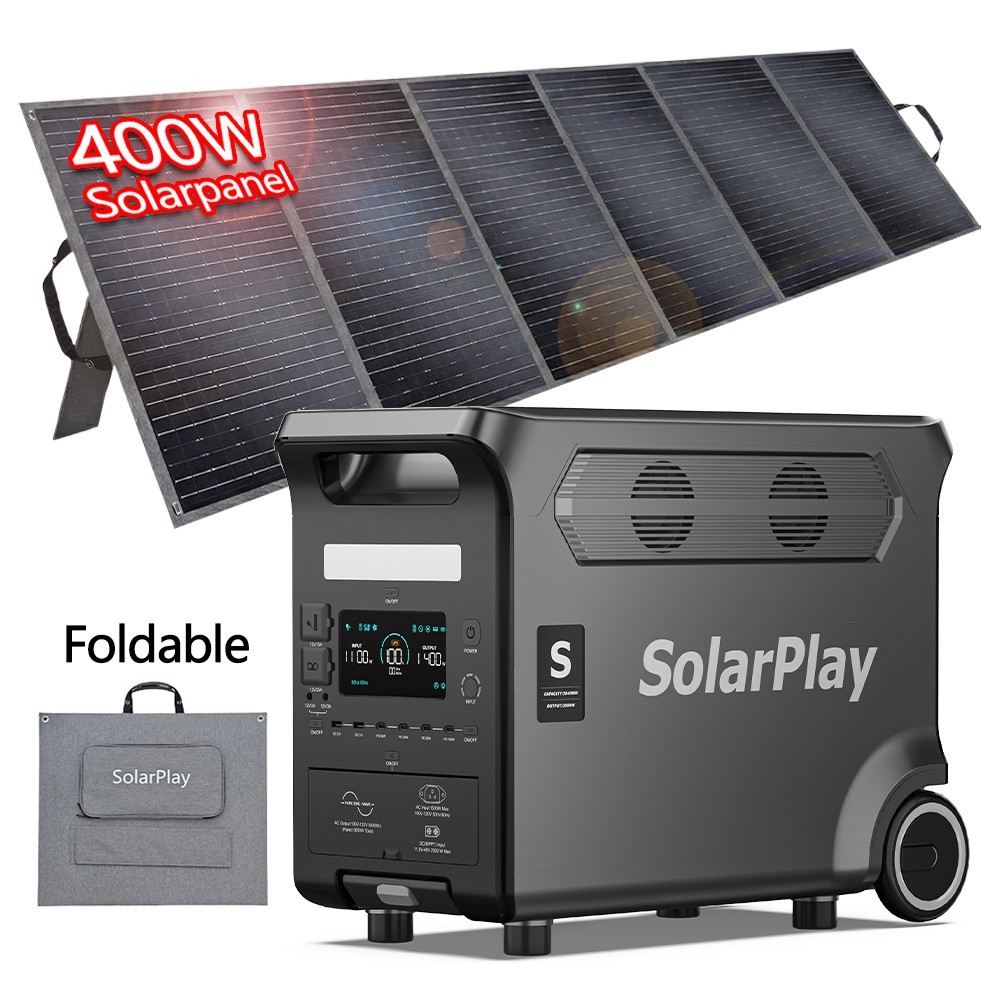 SolarPlay Q3600 3840Wh Portable Power Station With 400W Solar Panel for Camping
