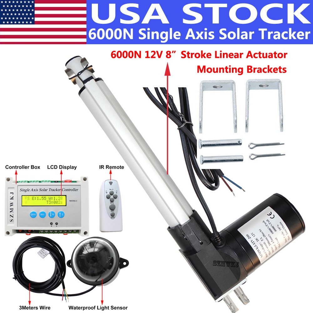 Single Axis Solar Sunlight Track Tracker & 6000N 8″ Linear Actuator & Controller
