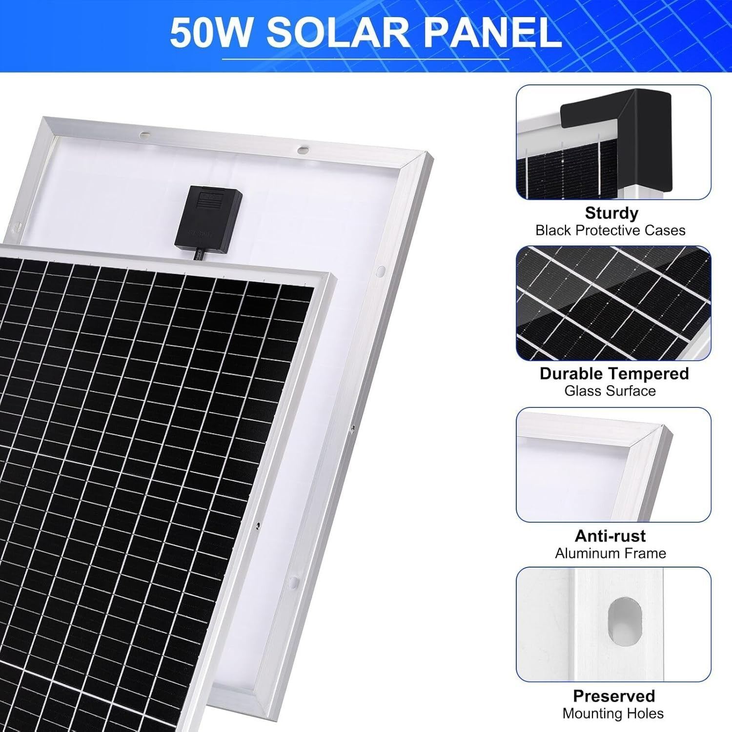 50W Solar Panel Kit with 10A Controller for RV, Boat, and Off-Grid Use