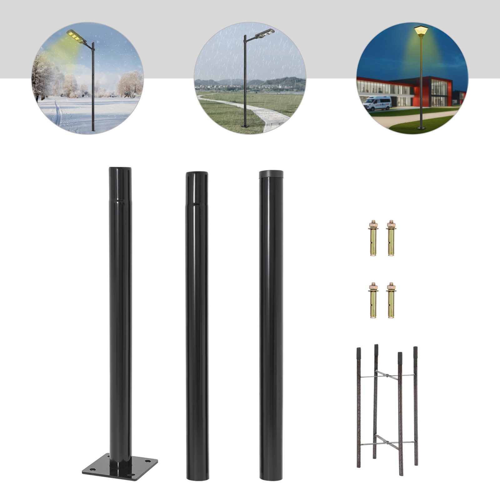 10ft Black Galvanized Steel Outdoor Parking Lot Lighting Post With Ground Cage