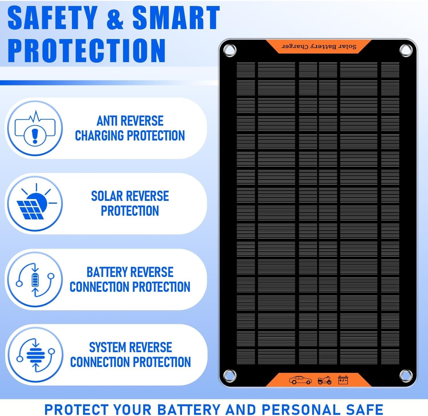 12 Volt 10 Watt Solar Car Battery Charger & Maintainer, Solar Panel Trickle C…