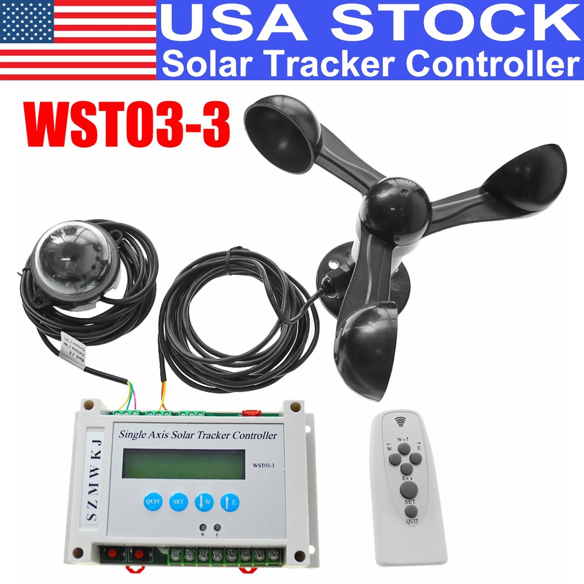 LCD Single Axis Solar Tracker Controller +Wind Speed Sensor DIY Solar Panel Kits