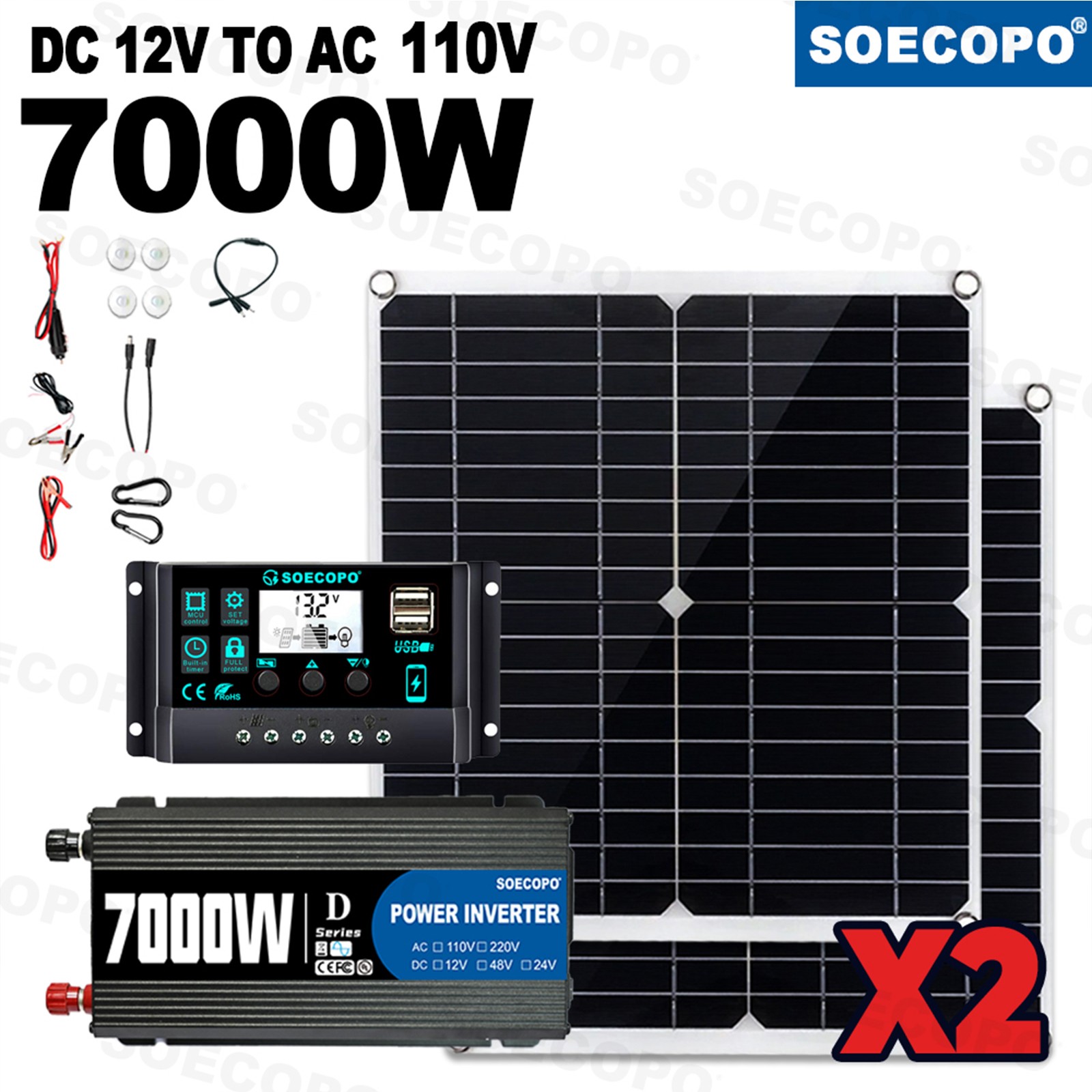 Complete 7000W Off-Grid Solar Kit 7000W Inverter 2pcs 300W Solar Panels 110V/220