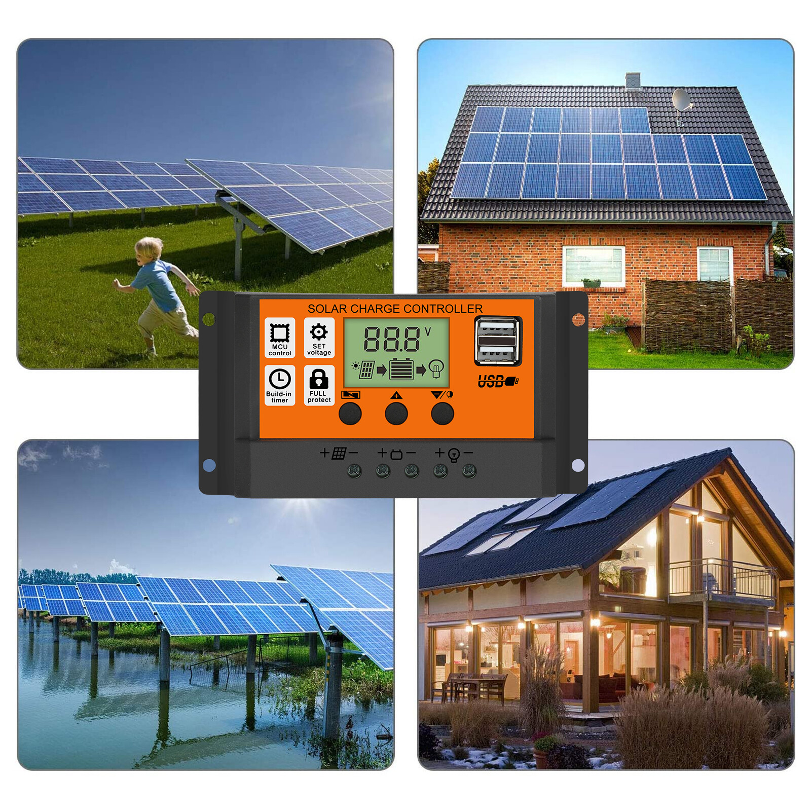 100A MPPT Solar Panel Kit Regulator Charge Controller Auto Focus Tracking12V 24v