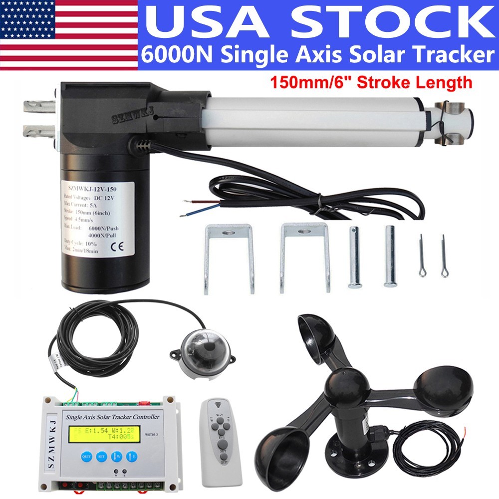 Single Axis Solar Tracker +6000N 6″ Linear Actuator+Wind Speed Sensor+Controller