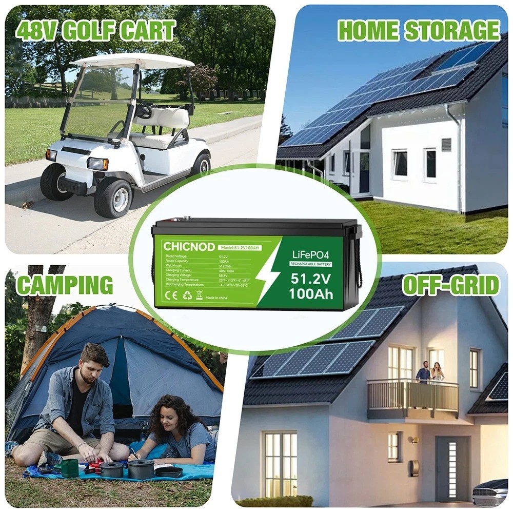 48V 100Ah LiFePO4 Battery 2560Wh with Bluetooth BMS Rechargeable Deep Cycle​