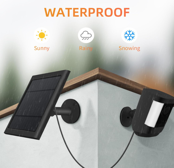 Solar Panel for Ring Camera, 4W, 10FT/3M Long Cable with USB-C, 2 Pack, Black…