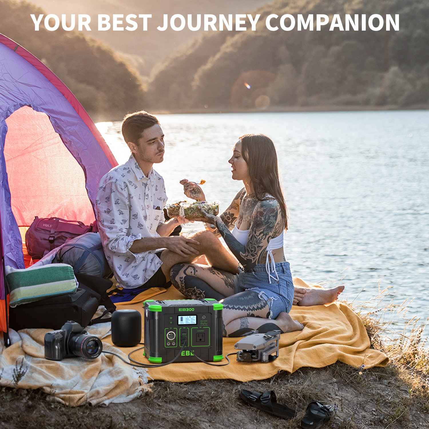 EBL 330W Portable Power Station 3.3KG Lightweight 9-Port Solar/Car/AC Charging​