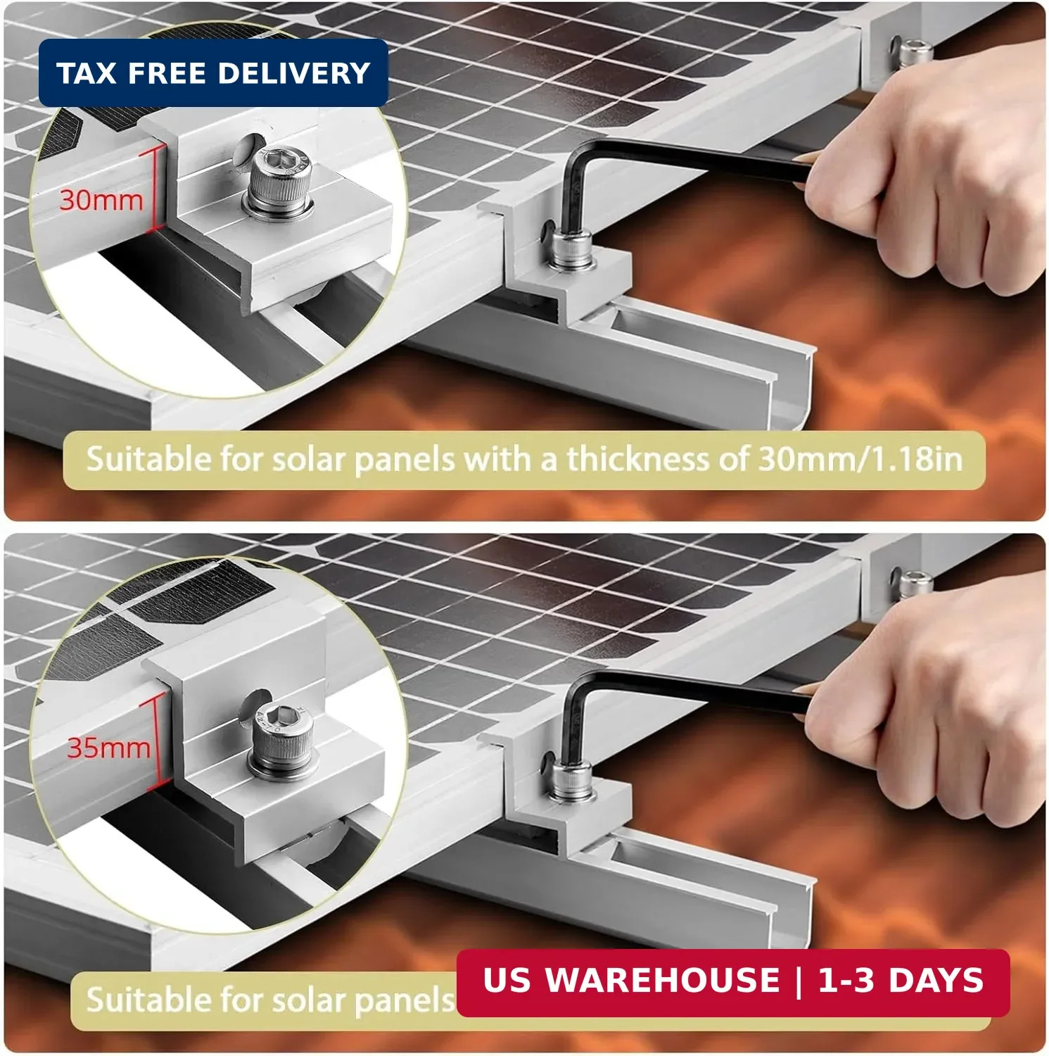 Anbte Solar Panel Bracket Kit, 6 Pcs 7.87 in Aluminium Solar Panel Mounting Rail