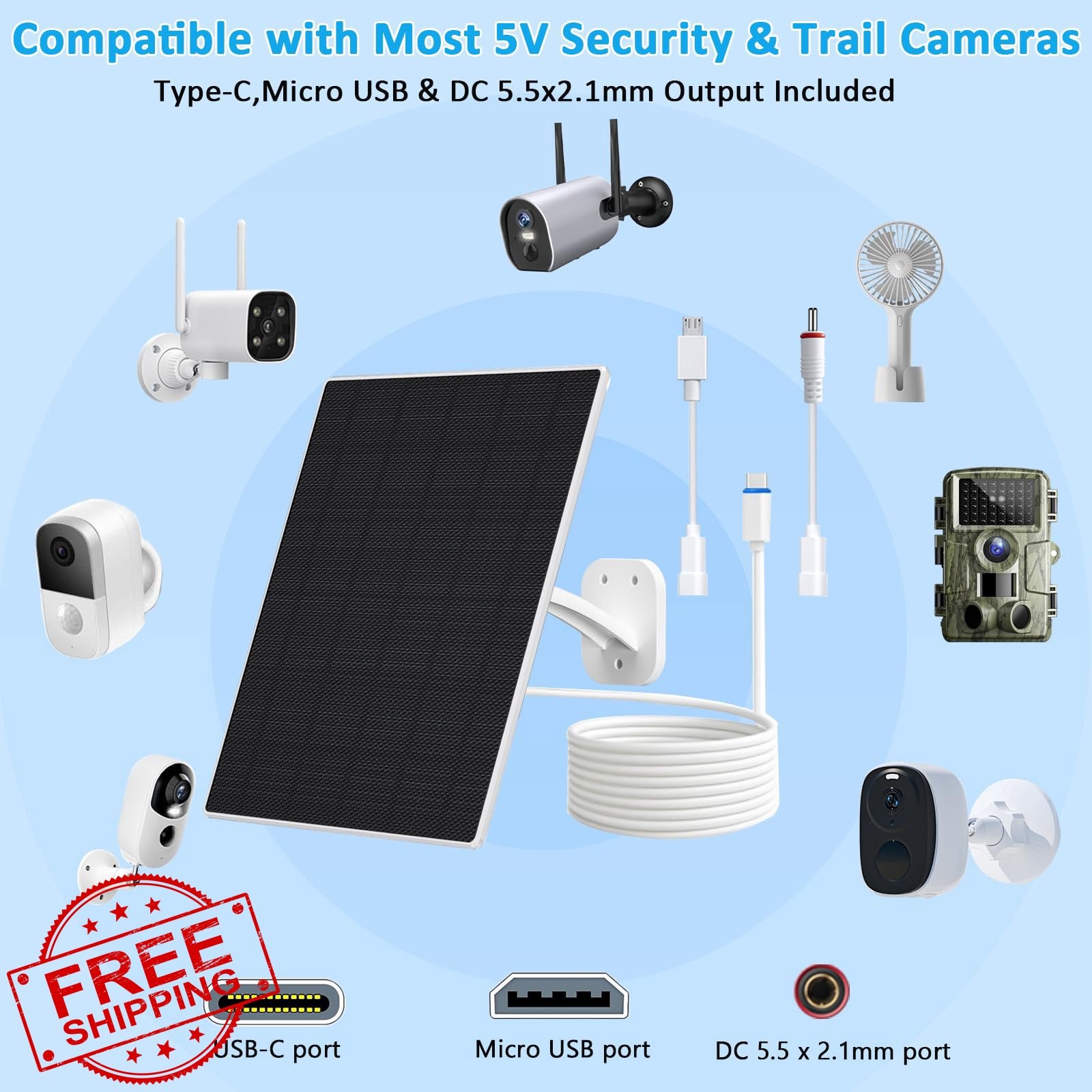 FUTUREZEN 10W Solar Panel White USB-C Micro USB IP66