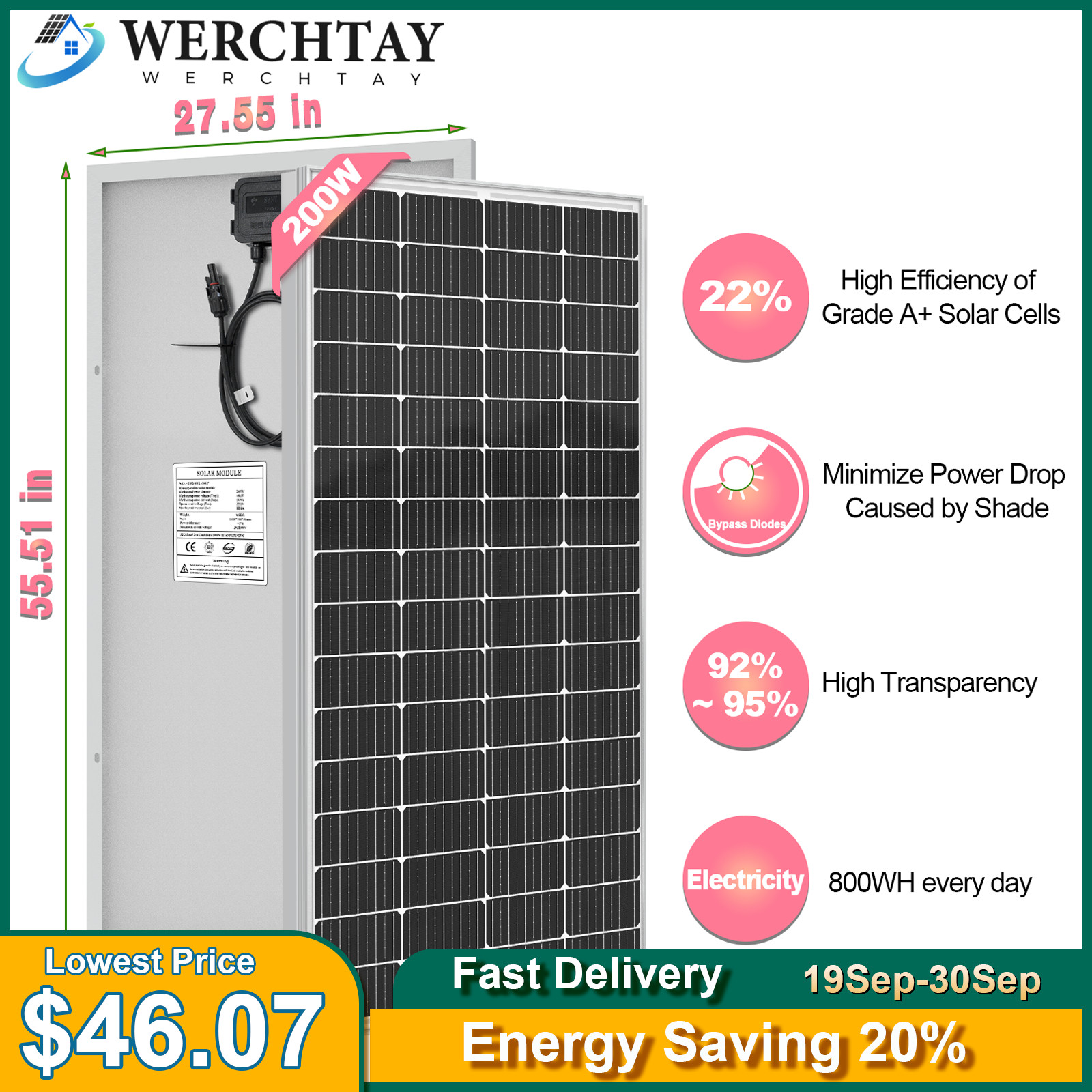 100W 200W 300W 12V Solar Panel Solar System Home Boat Charging Camp Power Carava