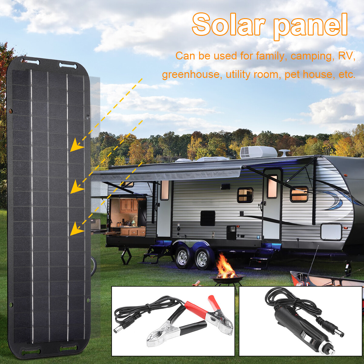 30W Solar Panel 12V Trickle Charge Battery Charger Kit Maintainer Marine RV Car