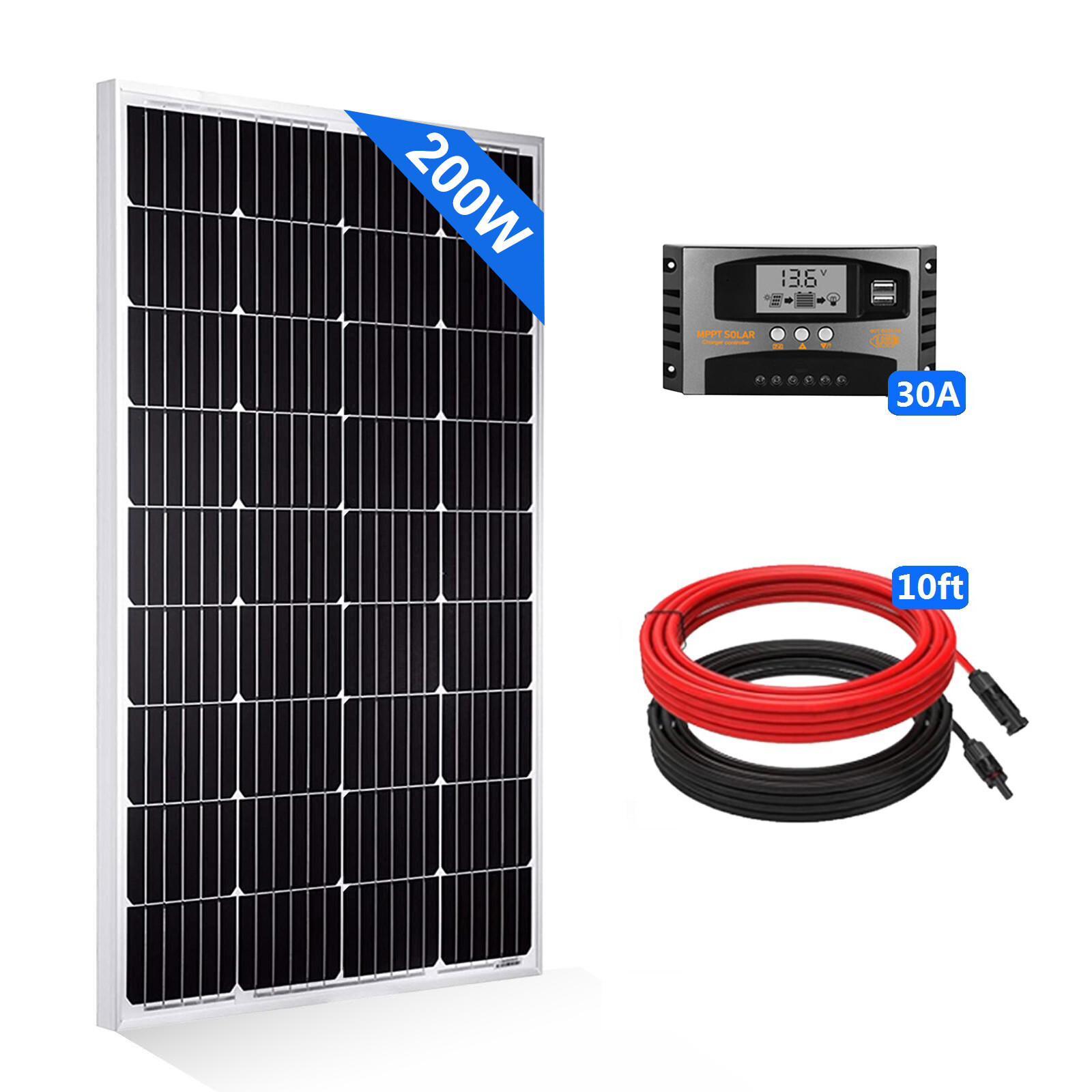 200W 12V Monocrystalline Solar Panel Kit Solar Module Off Grid PV Power Home RV