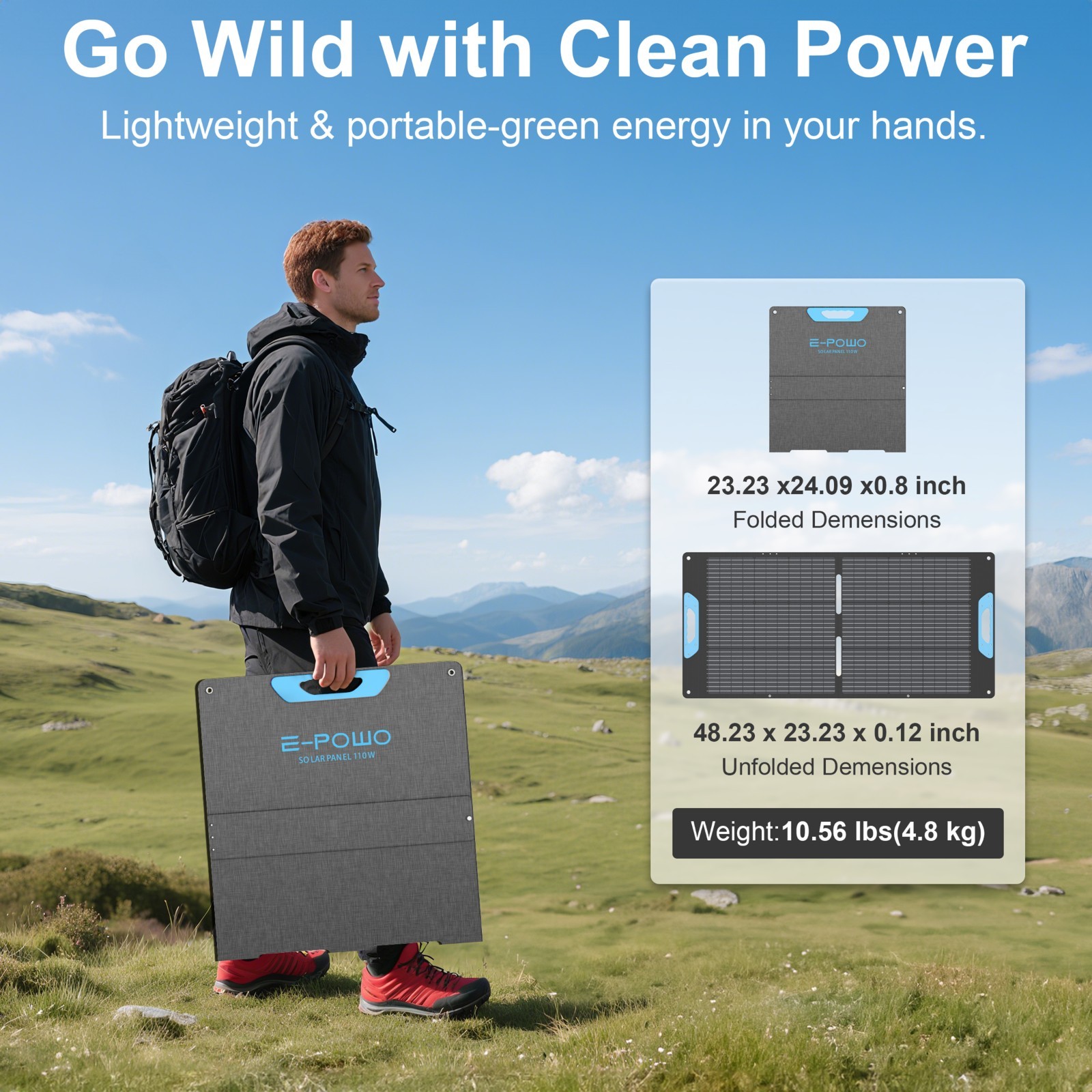 E-POWO 110W Solar Panel USB DC for Bluetti EB3A AC2A Elite 30 V2 Portable Power
