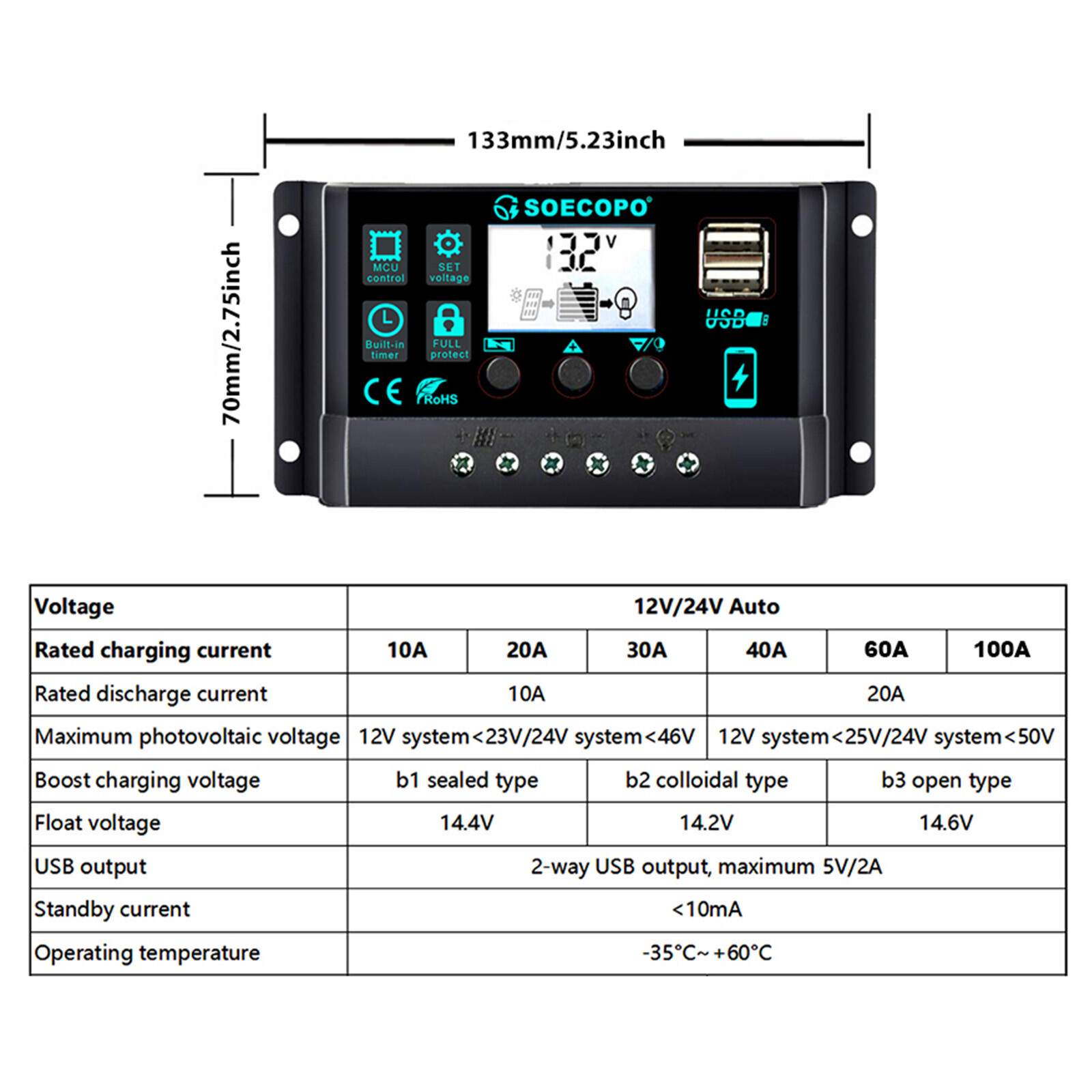 Solar Panel Kit 10A-100A Controller 12-18V Battery Charger Dual USB Caravan Boat