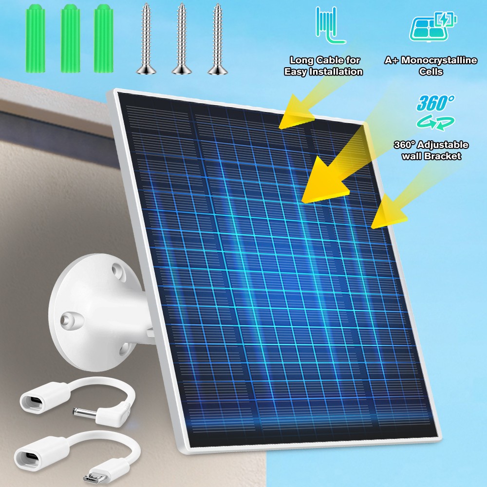 Solar Panel For CCTV Security Camera Micro USB Type-C Port Charger Outdoor 5W 5V