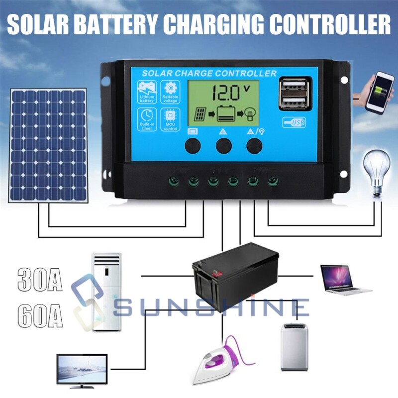 30-60A MPPT Solar Panel Regulator Charge Controller Auto Focus Tracking 12V/24V