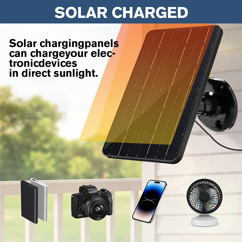 10W Solar Panel 5V Type-C Solar Panel Waterproof 9.8ft Cable for Security Camera