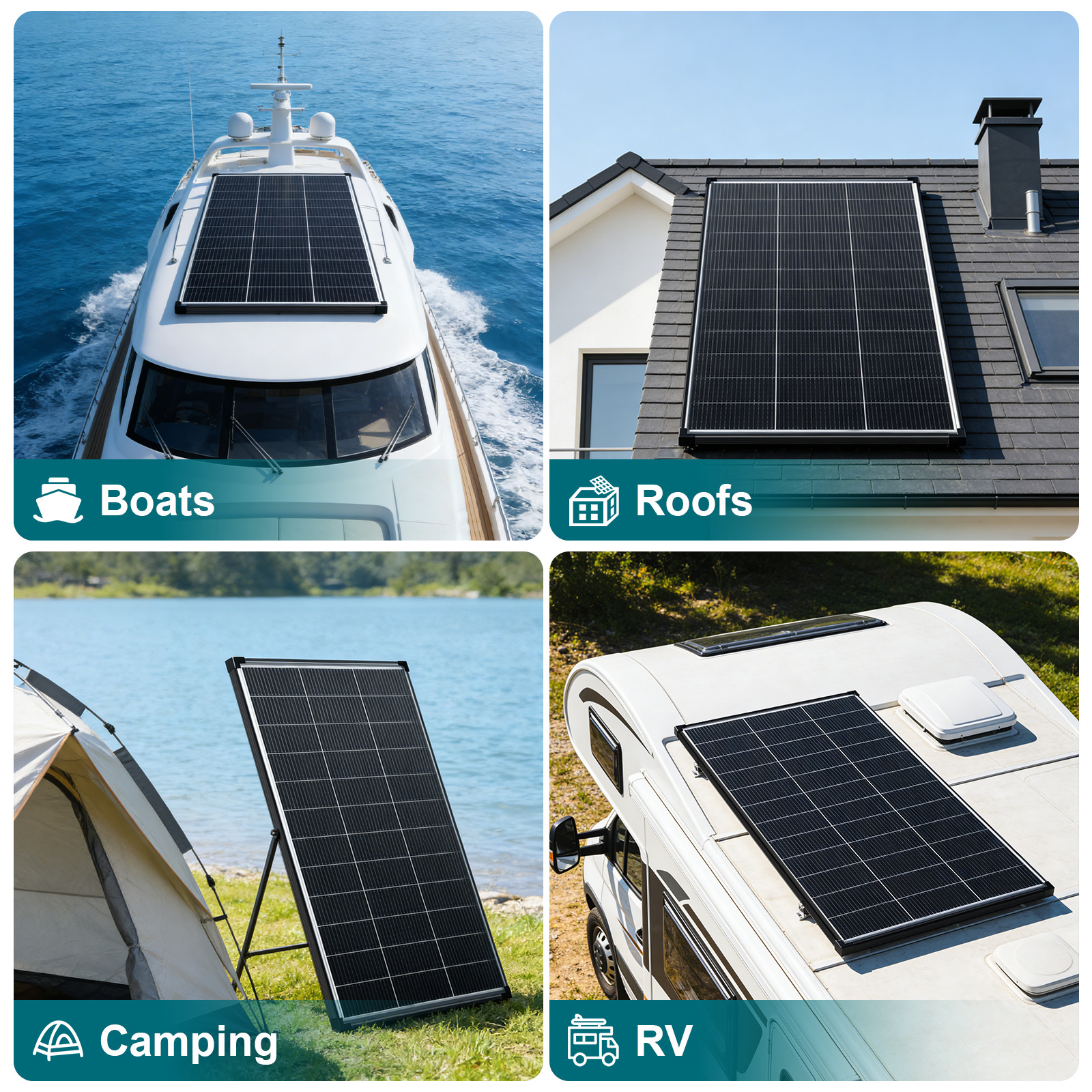 400W（2Pack 200W）N-Type 18BB Bifacial Solar Panel Mono Cell Off Grid Roof RV Boat