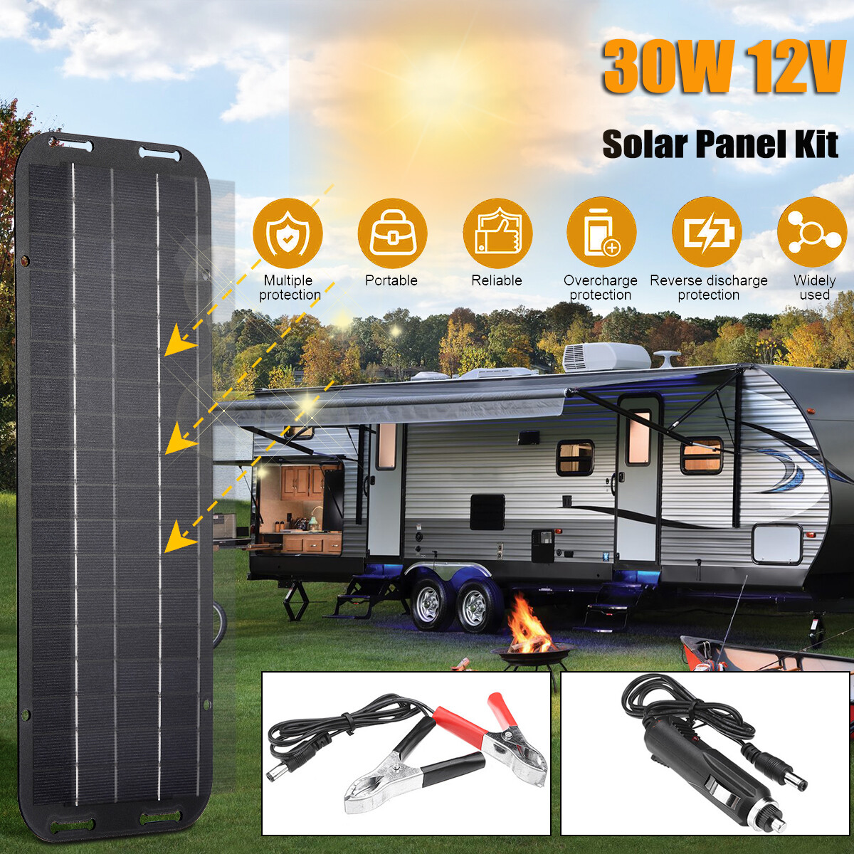1-4x 30W Solar Panel Kit 12V Waterproof Portable Battery Charger for Boat Car RV