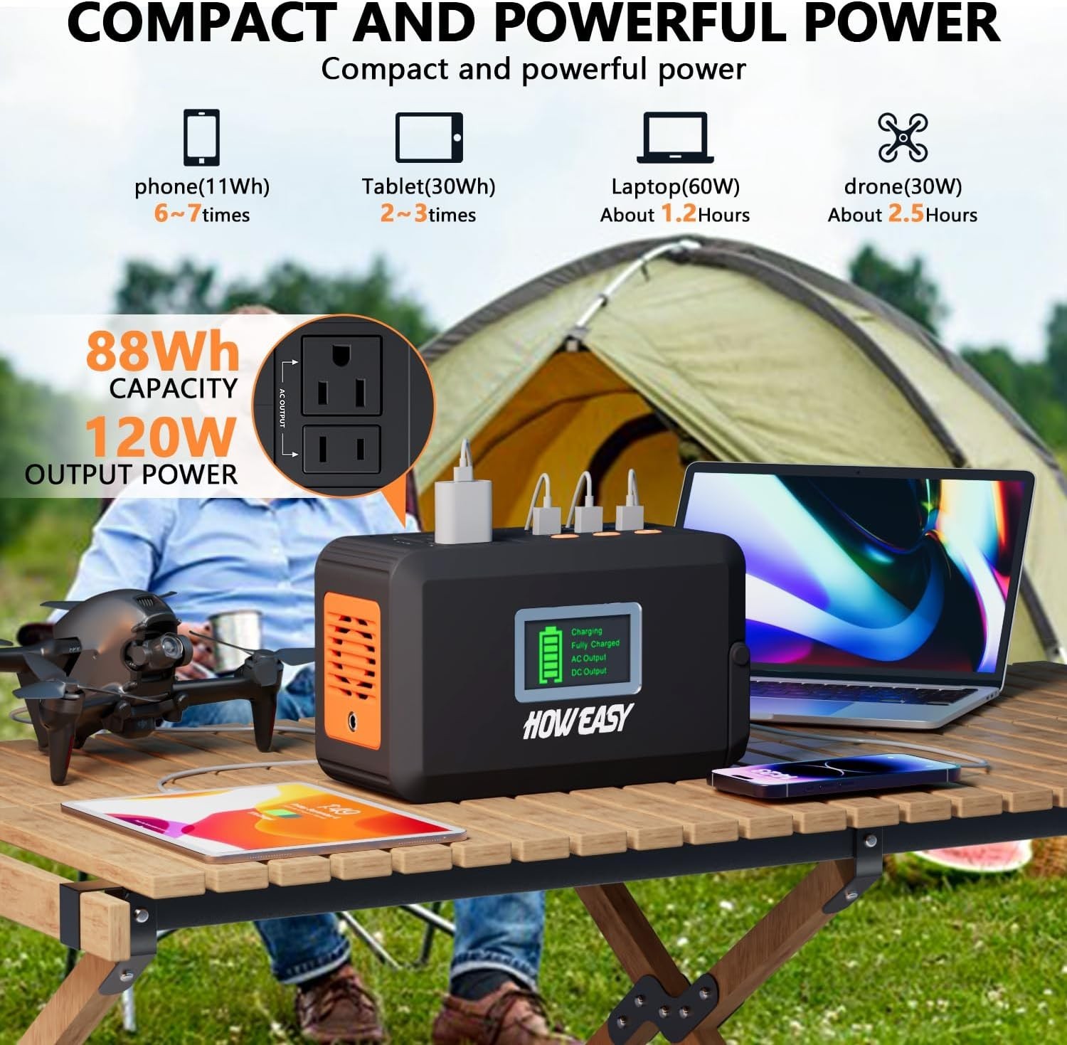 Versatile Solar-Powered Power Station – 120W for Outdoor Adventure & Emergencies