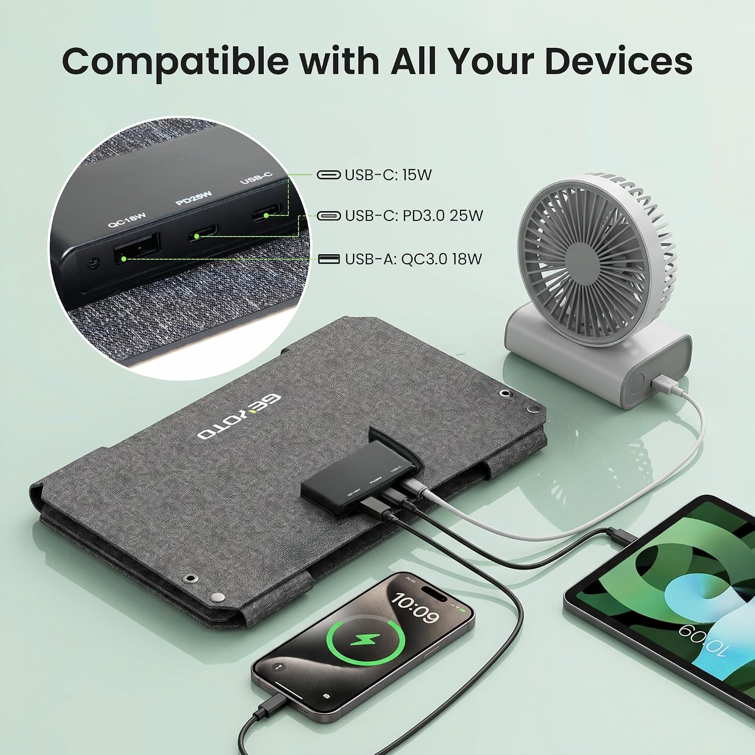 45W Dual Output Waterproof Solar Panel Charger – Ideal for Camping & Hiking
