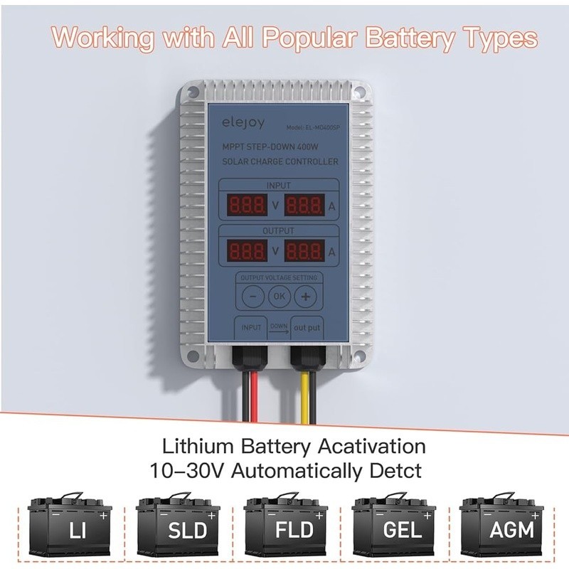 High Efficiency MPPT Solar Charge Controller 12V 24V Auto Detection Waterproof