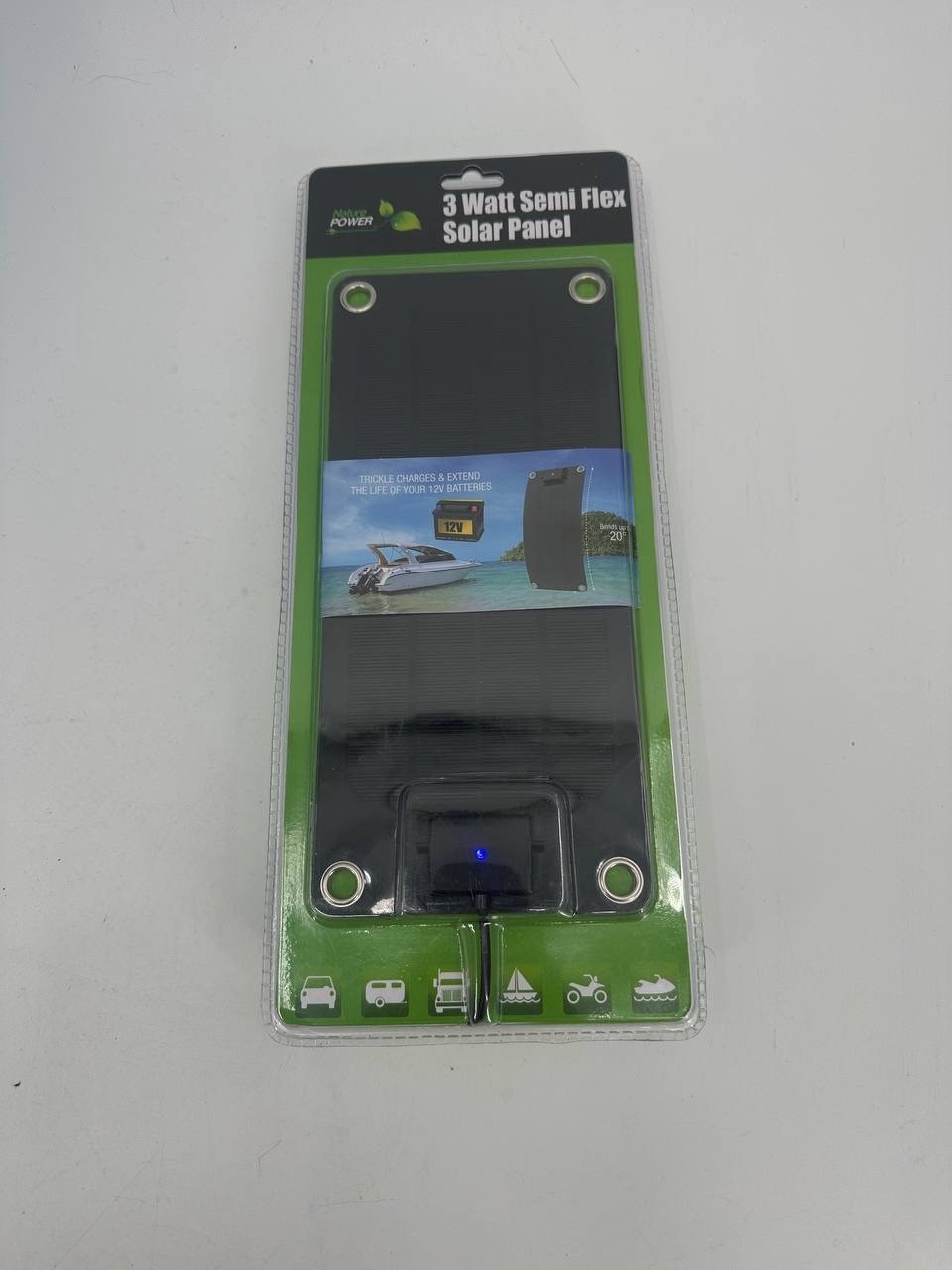 Nature Power 3W Semi-Flex Solar Panel 12V Battery Charger 56801 New Sealed