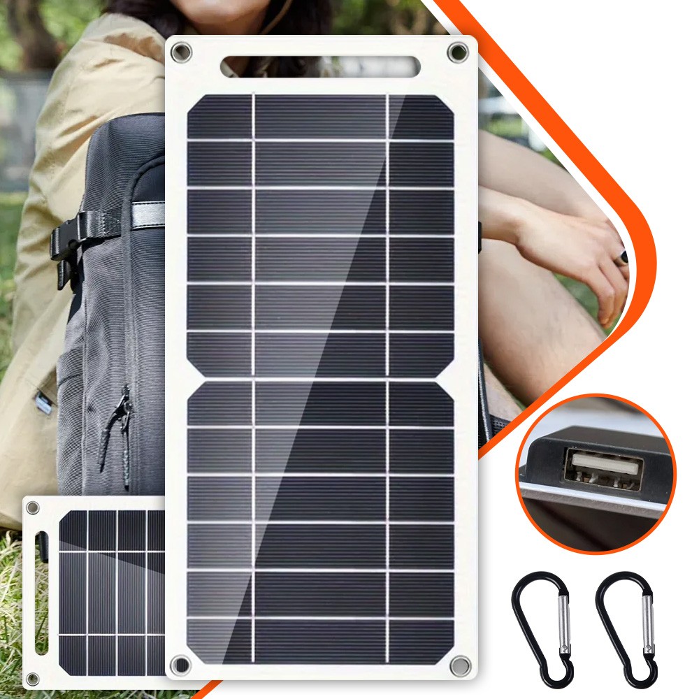 Portable 15W Solar Panel USB Charger Waterproof Phone Power Bank Camping Outdoor