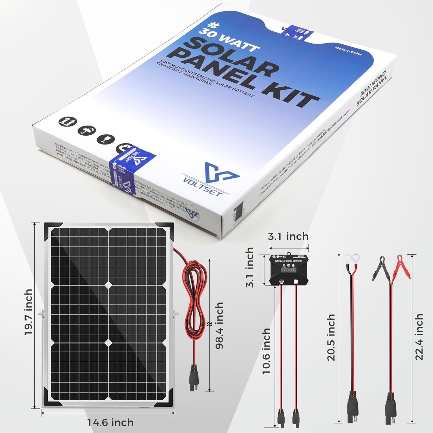 30W Solar Battery Charger – 12V Solar Panel Kit with 10A Smart Charge Control…