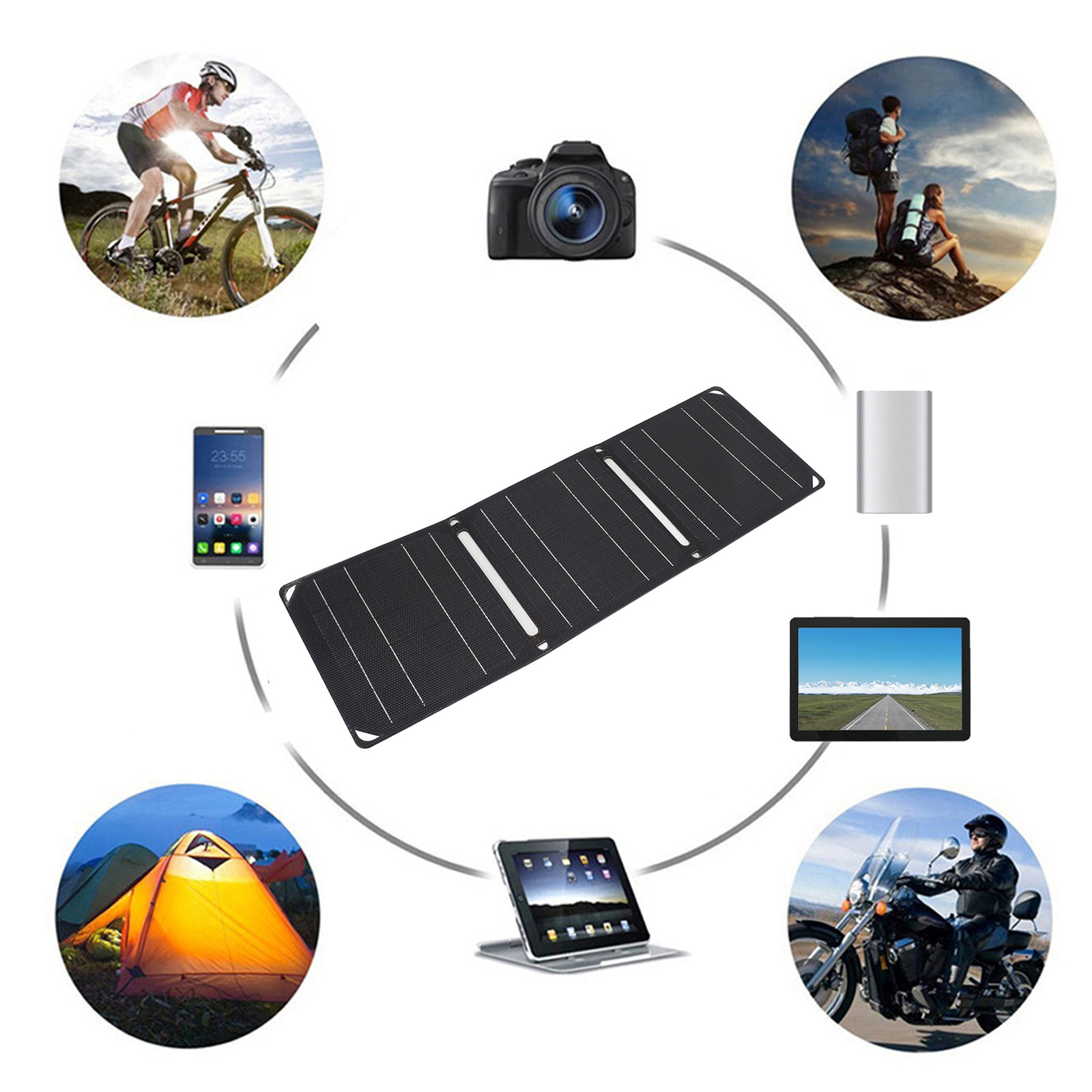 21W Portable Solar Panel Foldable Dual USB Charger Black For Phone Power Station