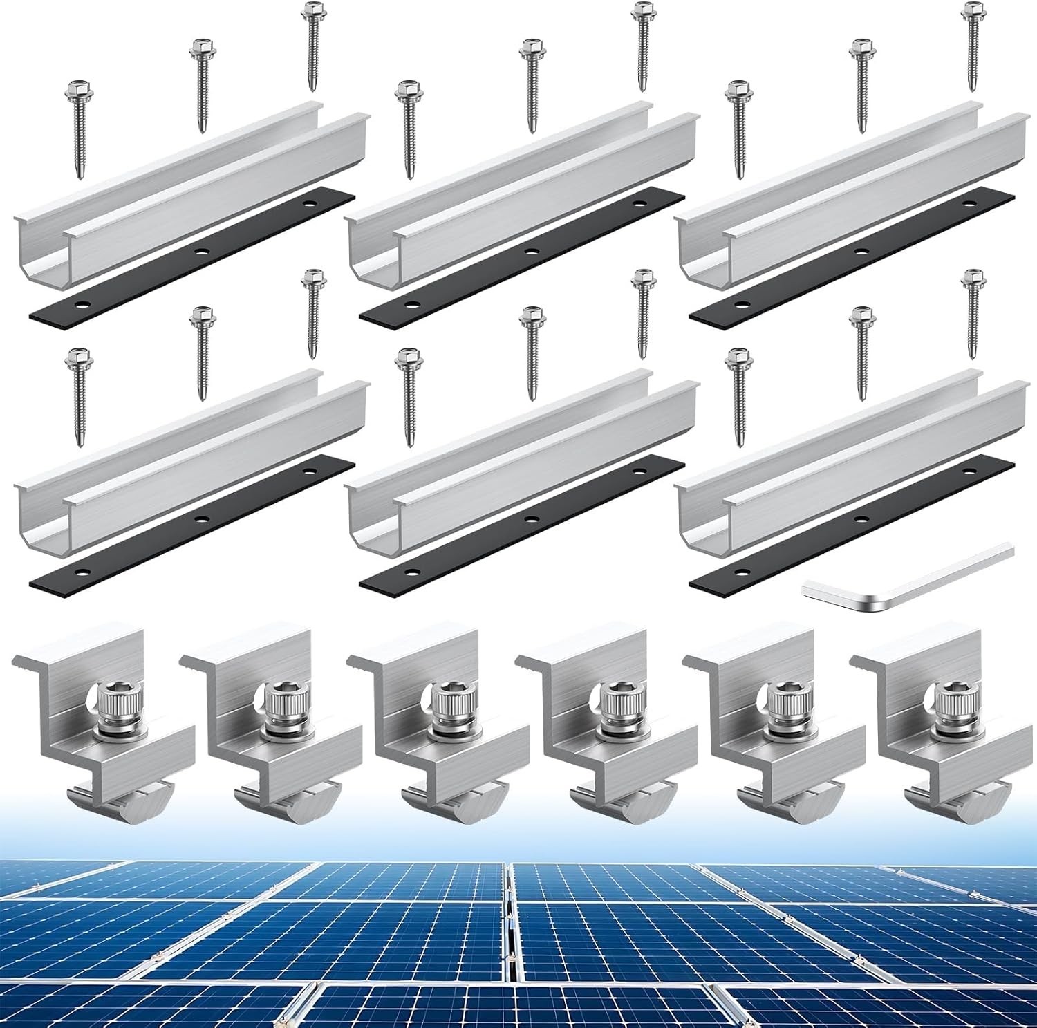 Solar Panel Bracket Kit, 6 Pcs 7.87 in Aluminium Solar Panel Mounting Rail 30Mm/