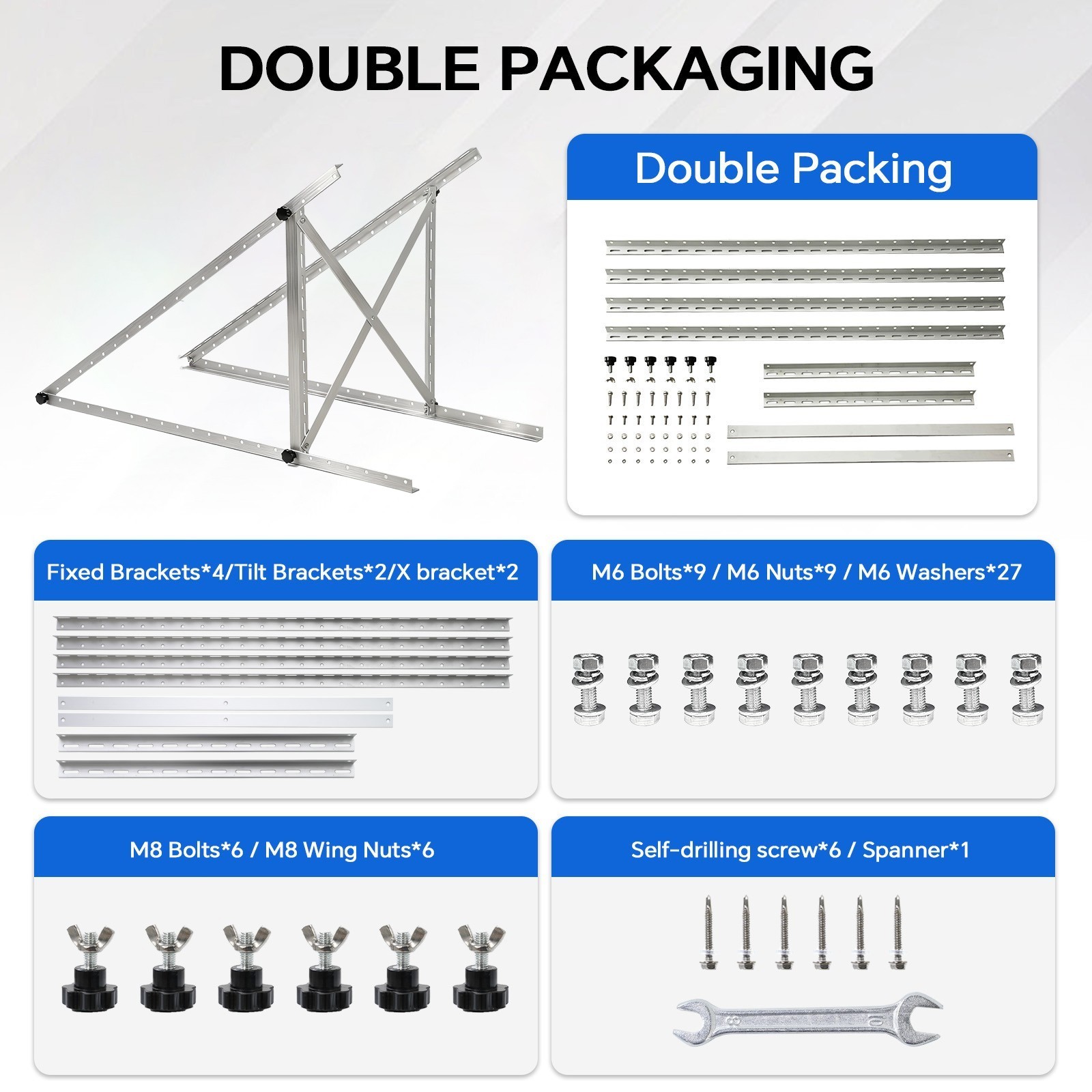Adjustable Solar Panel Mounting Brackets Kit System for 4 Solar Panels Off-Grid