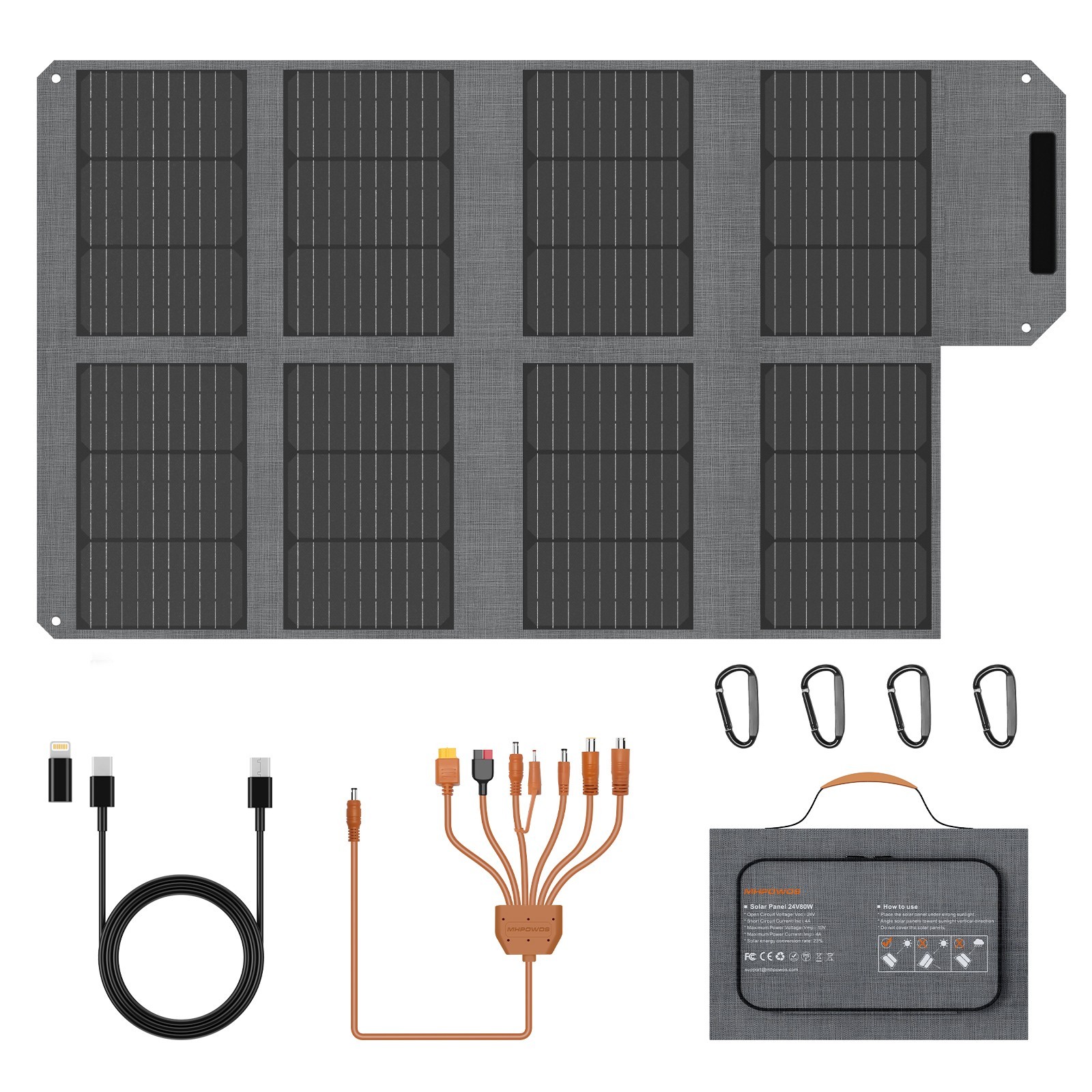 MHPOWOS 80 watt Solar Panel with PD3.0 USB-C QC3.0 USB-A DC Output for Cellphone