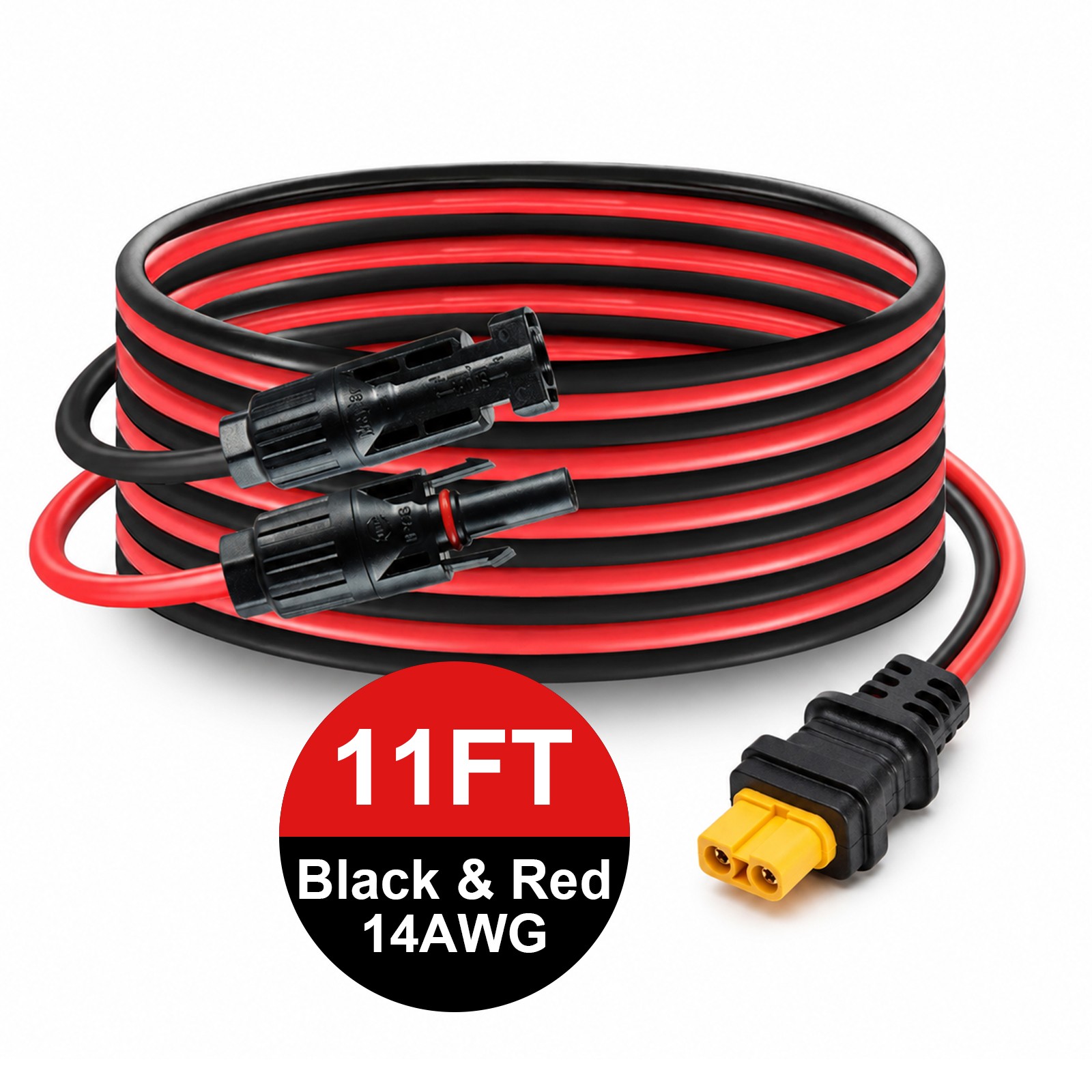 11ft Solar panel to XT60 Extension Cable 14AWG PV Wire Waterproof Black & Red