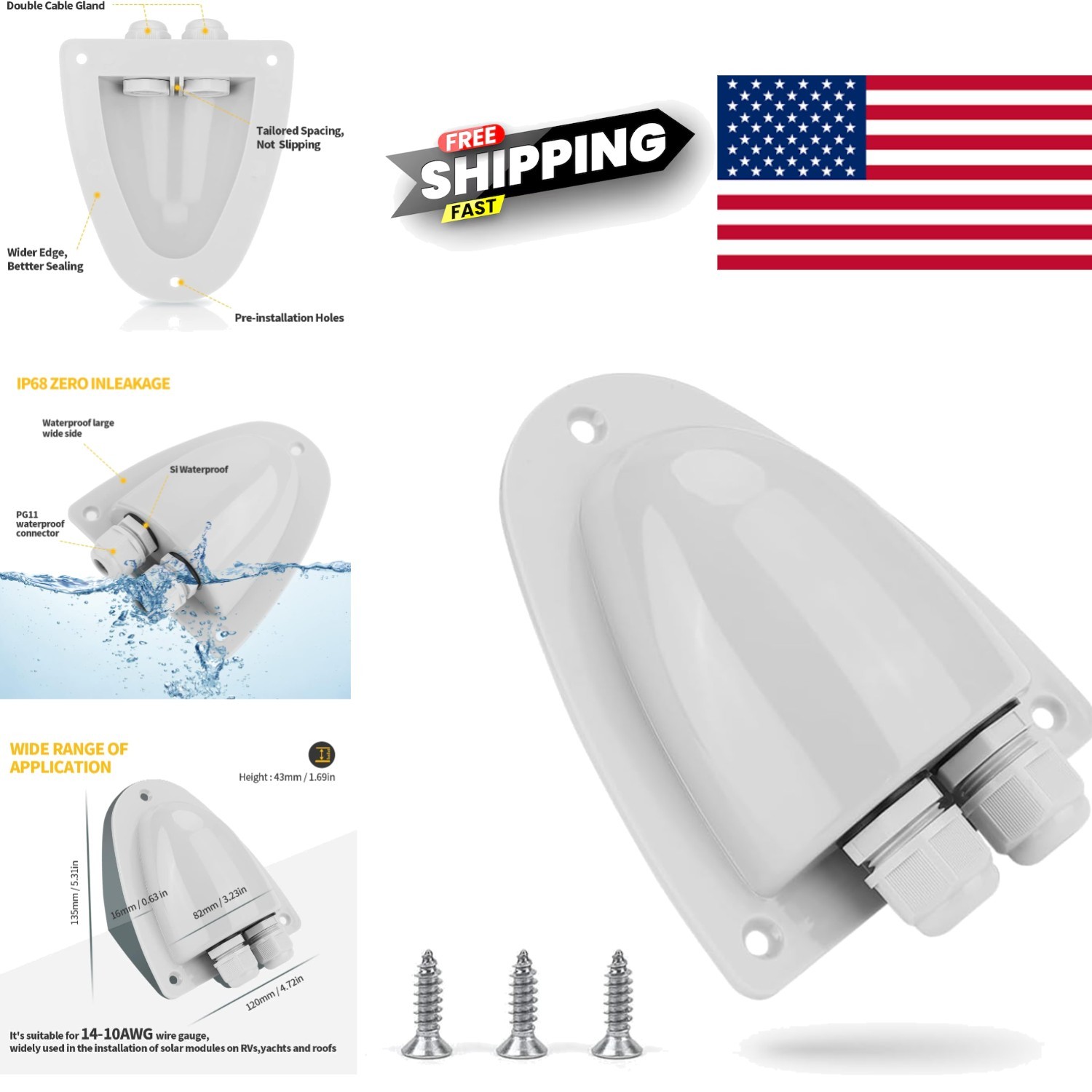 Cable Entry Gland Box for Solar Projects on RVs and Boats Easy Install Gray