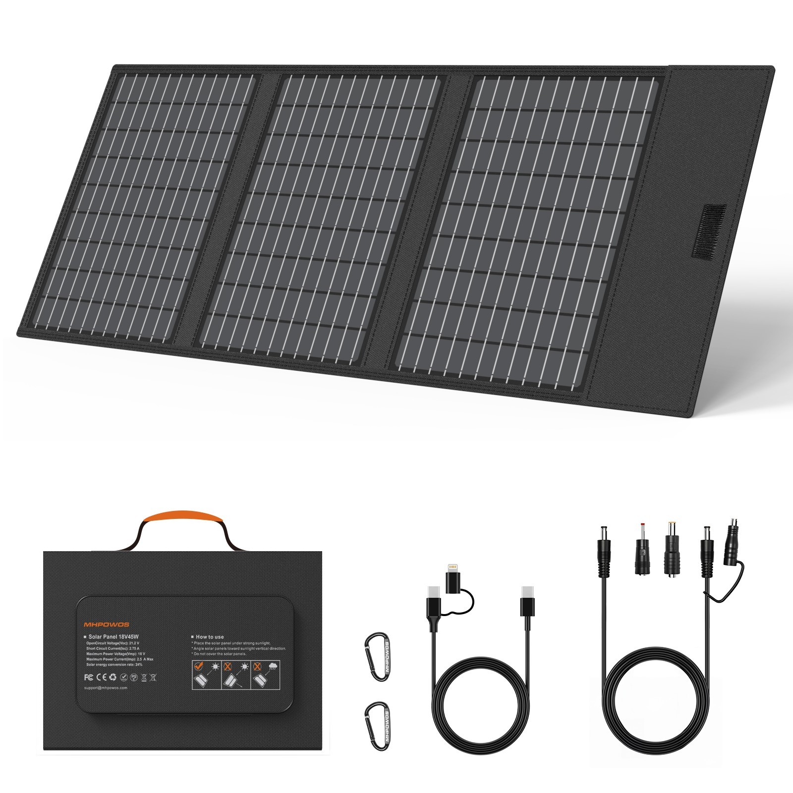 45W foldable solar panel USB-C DC Type-C for small power station Android tablet