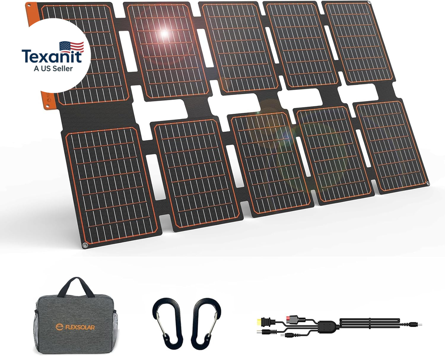 100W Portable Solar Panels Chargers with PD3.0 USB-C,QC3.0 USB-A and DC Outputs