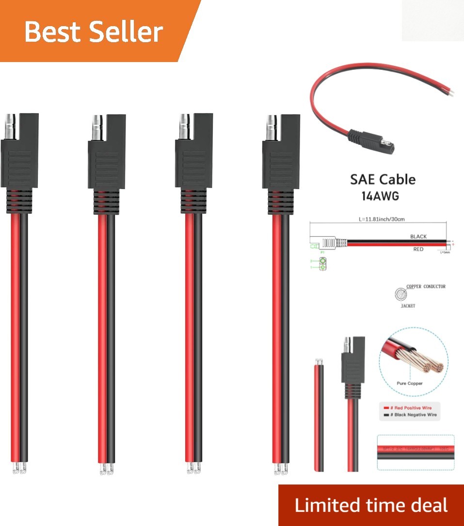 1FT SAE 14AWG Power Extension Cable – Ideal for Cars, Solar Panels, and More