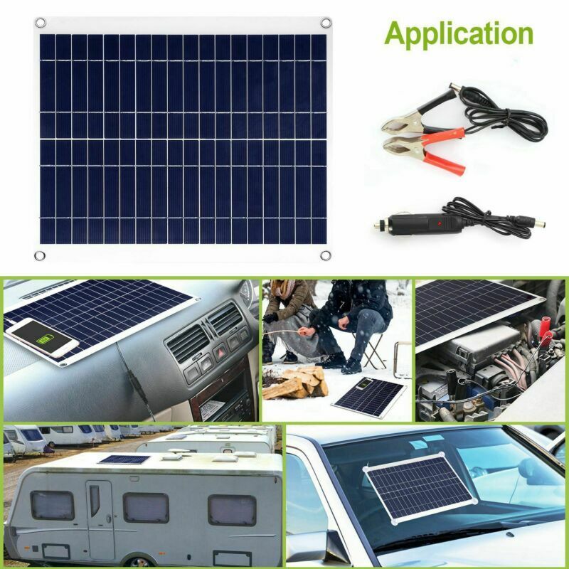 Solar Panel 12V 25W Car Battery Charger Waterproof w/ 3A Dual USB Charging Clip