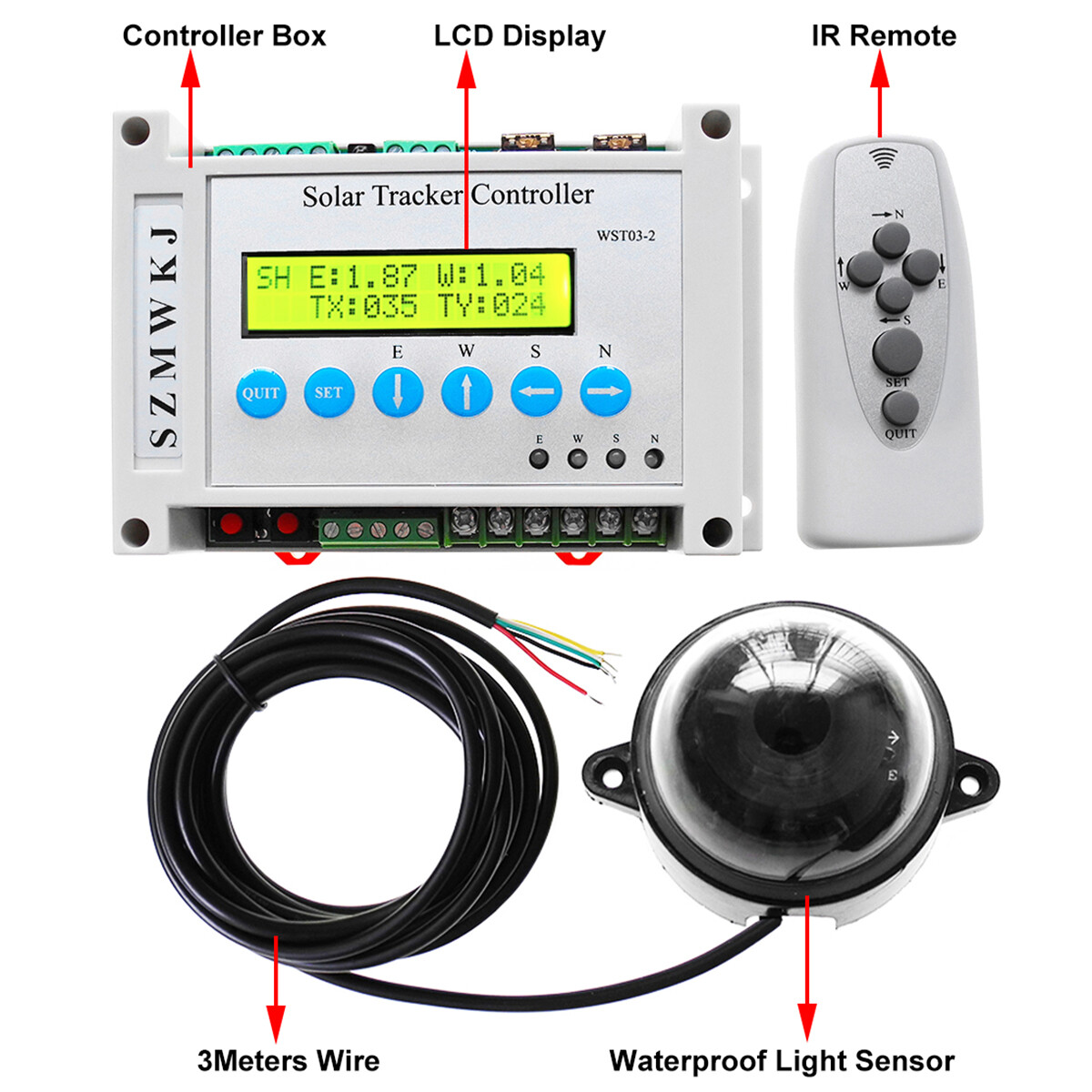 Dual Axis Solar Panel Sun Tracking Tracker W/ LCD Controller W/Wind Speed Sensor